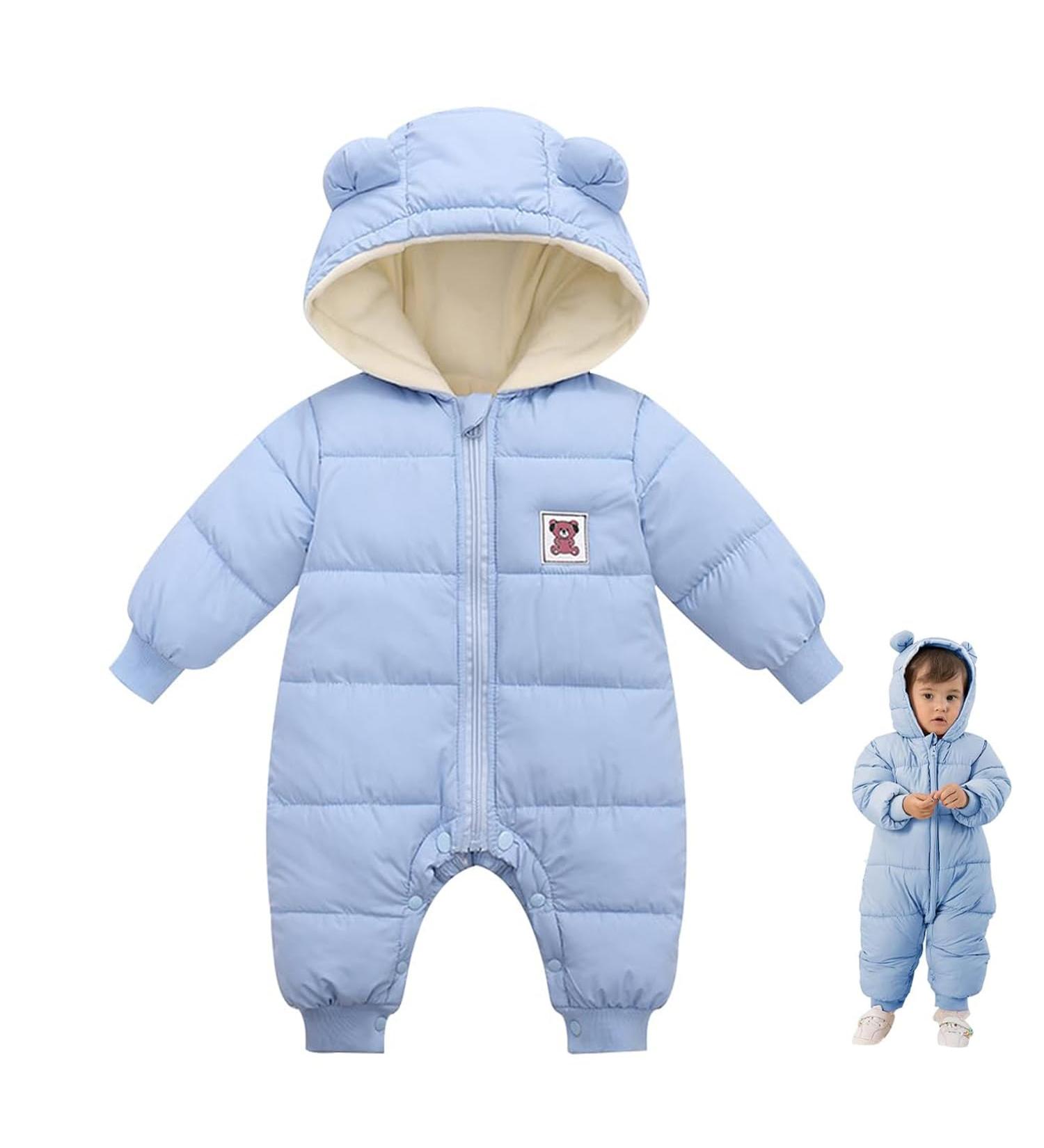 Milkiwai Baby Snowsuit Romper - Cute Bear Winter Hooded Jumpsuit | Blue Infant Snow Wear Outfit - Buy Online on GoSupps.com