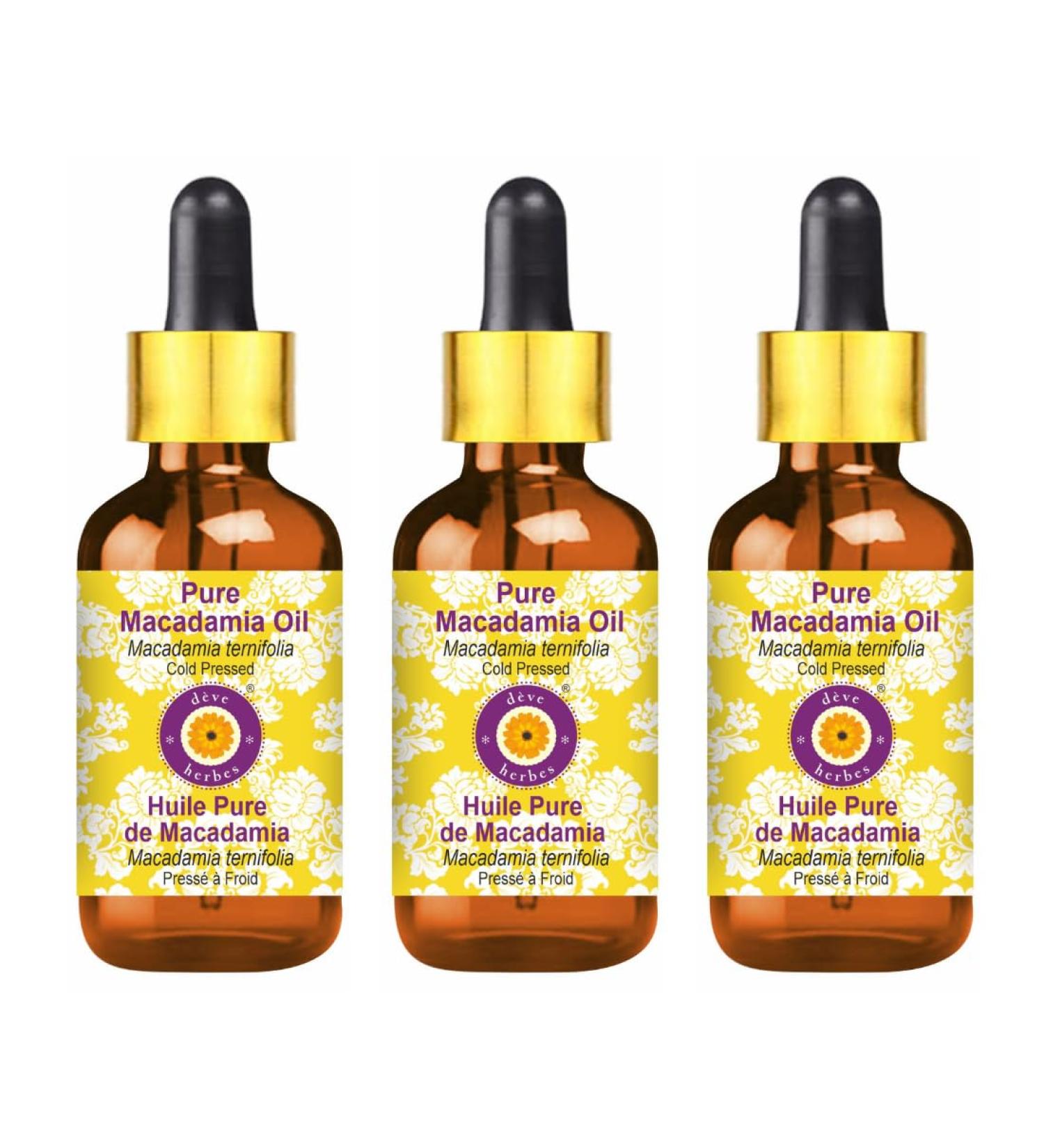 d ve herbes Pure Macadamia Oil (Macadamia ternifolia) with Glass Dropper Cold Pressed (Pack of Three) 100ml X 3 (10 oz) - Buy Online on GoSupps.com