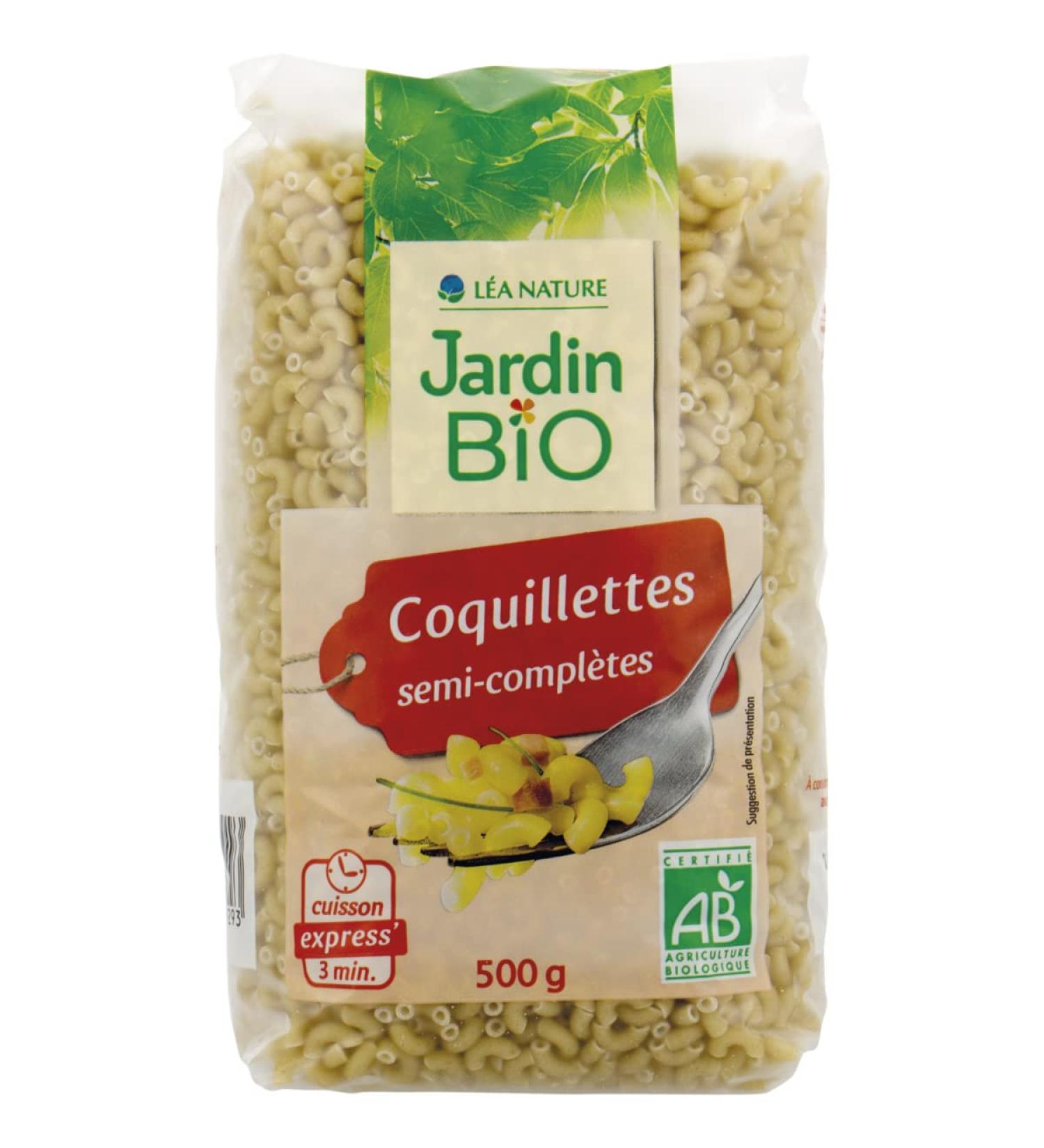 AUCHAN Pack of 3 units *** JARDIN BIO ETIC Semi-wholemeal pasta shells quick cooking time 3 min 500g