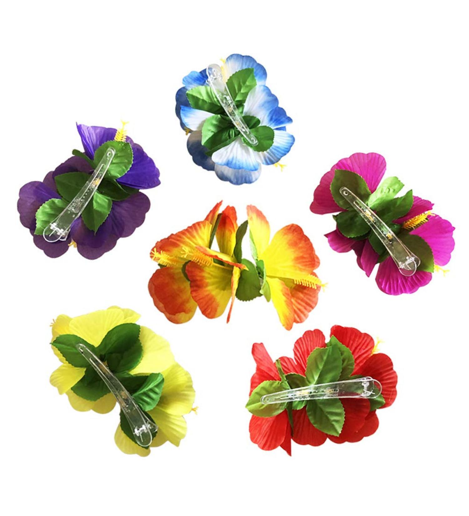 Hibiscus Flower Hair Clips - 6 Pcs Hawaiian Theme Artificial Hair Accessories for Women and Girls | Costume Party Favors in Random Colors - Buy Online on GoSupps.com
