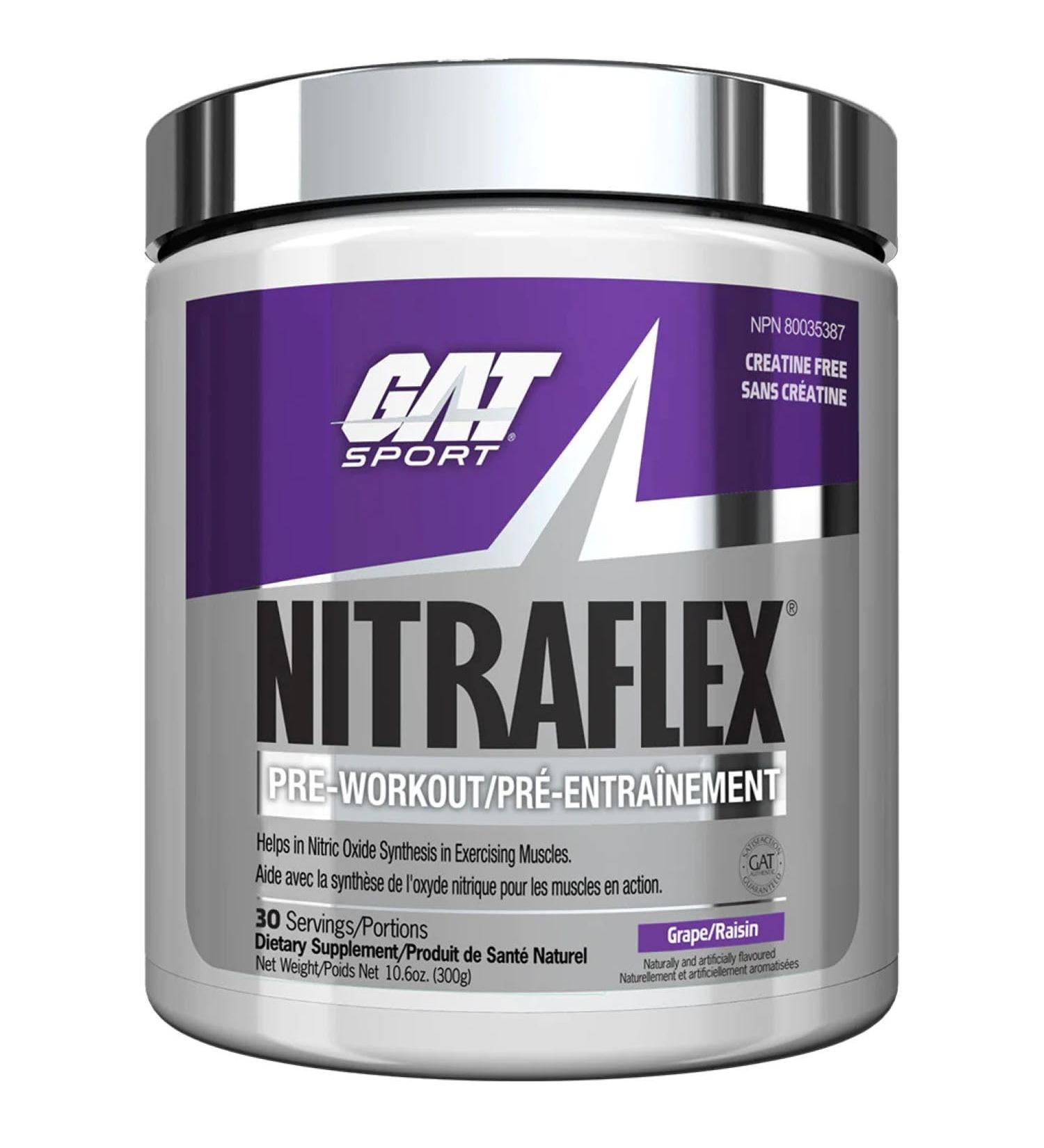 GAT-Sports Nitraflex Pre-Workout Powder | Increases Nitric Oxide Production Boosts Strength Energy Focus & Exercise Performance | 30 Servings (Grape) - Buy Online on GoSupps.com