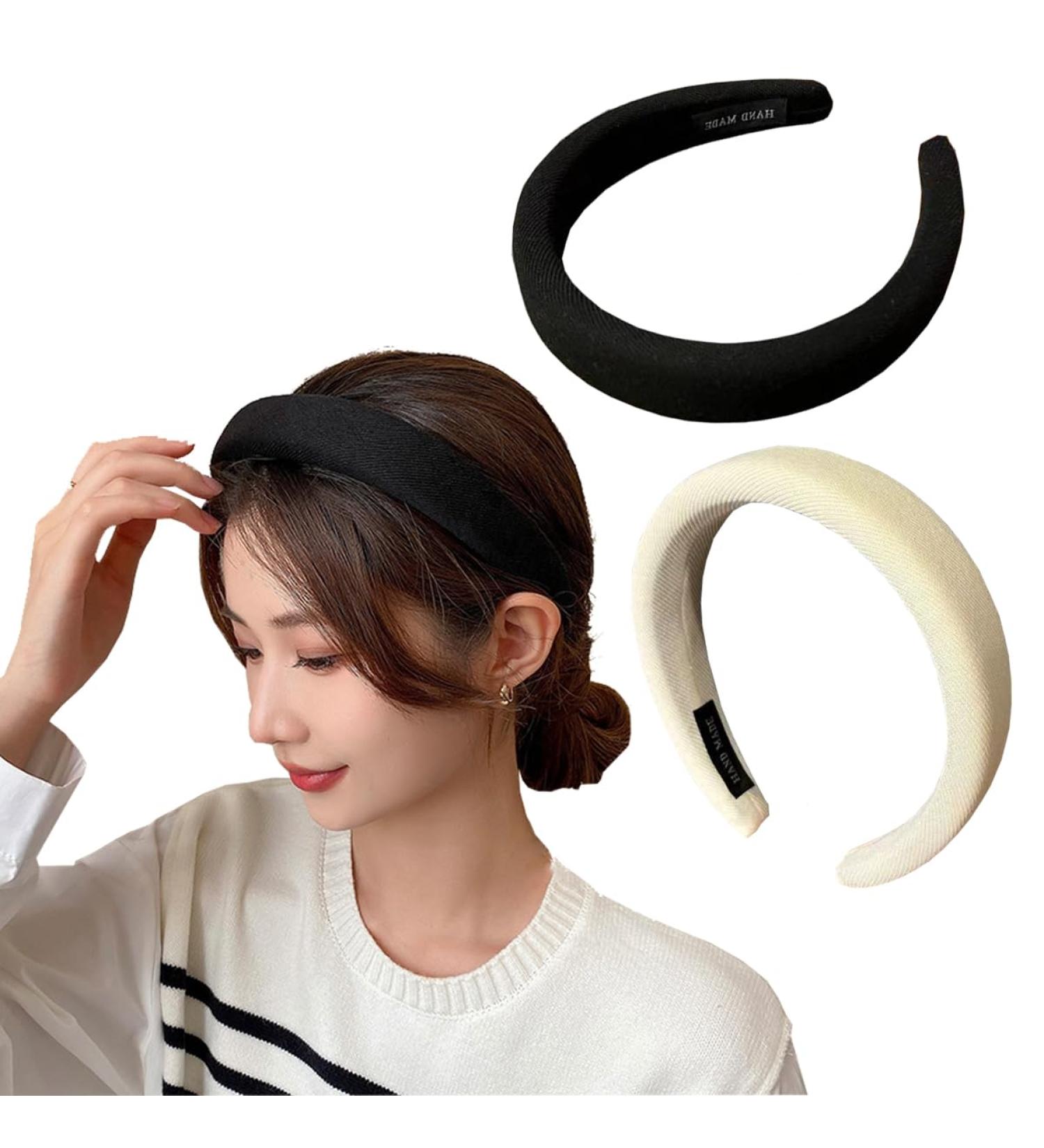 scicent Padded Headbands for Women 2 Pieces Stretchy Head Bands Hair Accessories Wide Plain Headbands Soft Sponge Headbands Outdoor Hair Accessories for Girls Black+White 06 Black + White - Buy Online on GoSupps.com