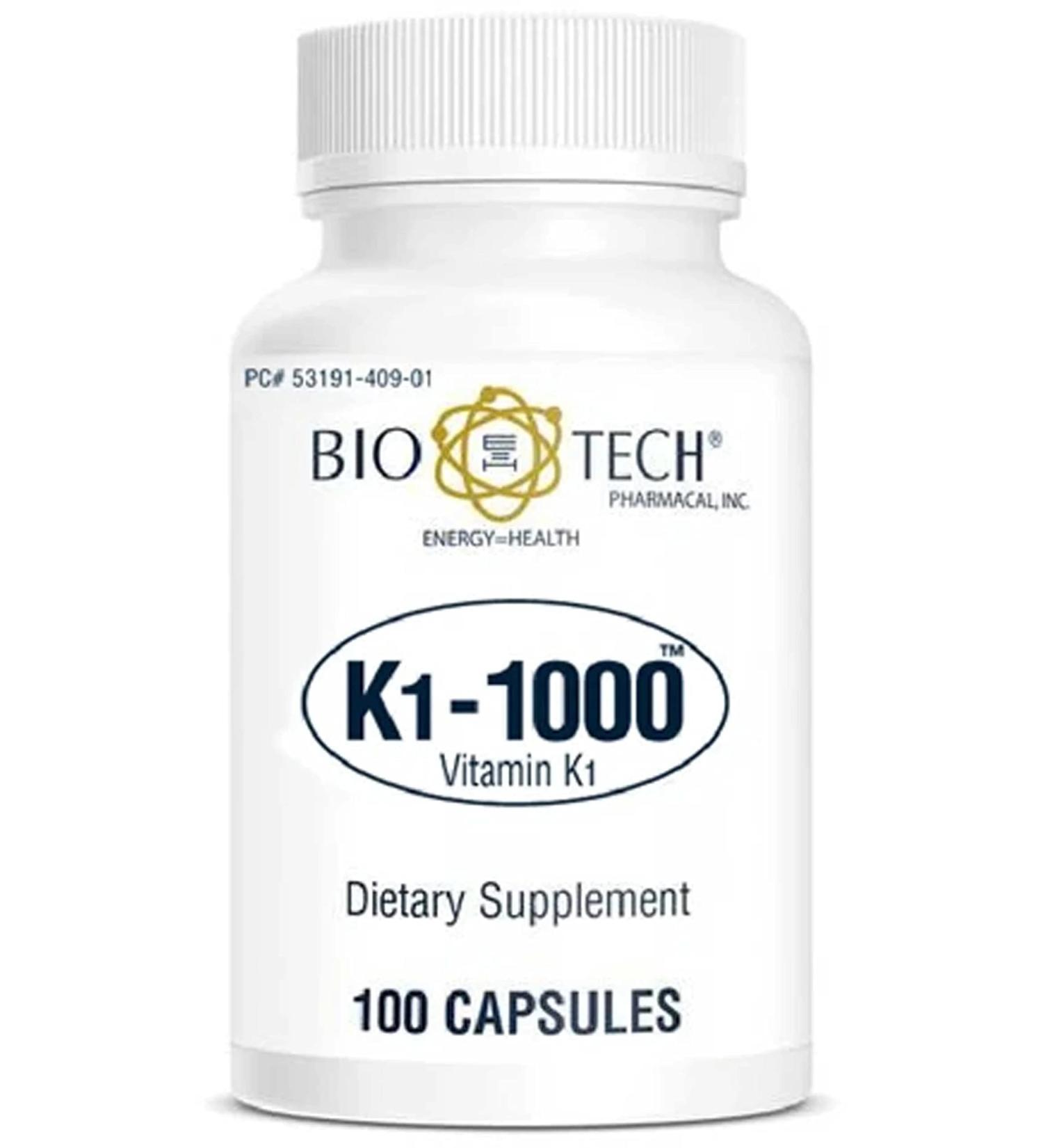 K1-1000 (Vitamin K1) 100 Capsules - 3 Pack - Bio-Tech Pharmacal