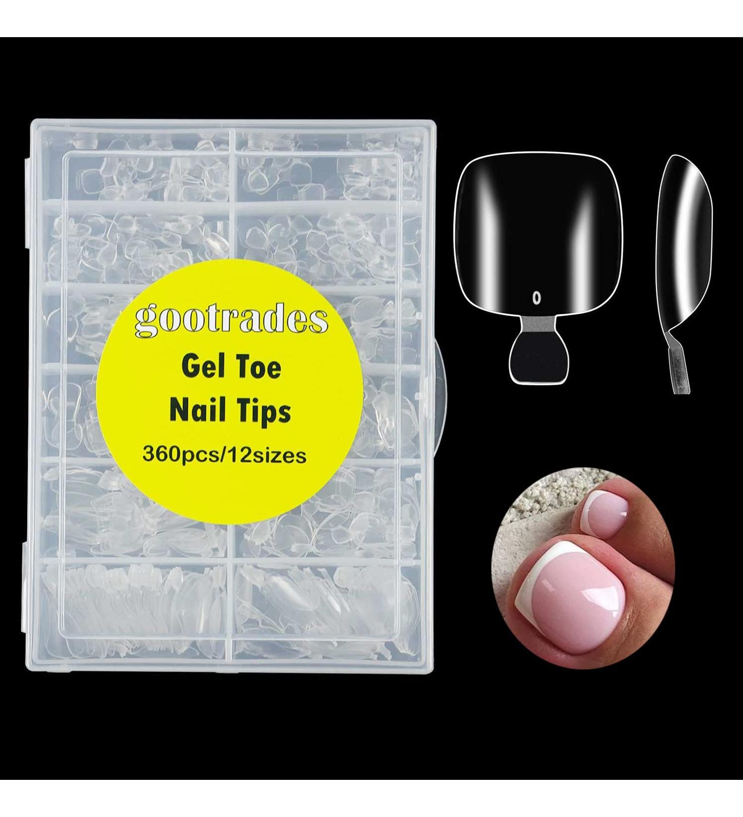 gootrades Soft Gel Toe Nail Tips for Soak Off Gel Extension - 360pcs, Clear False Toenails for Home DIY Manicure - 12 Sizes - Buy Online on GoSupps.com