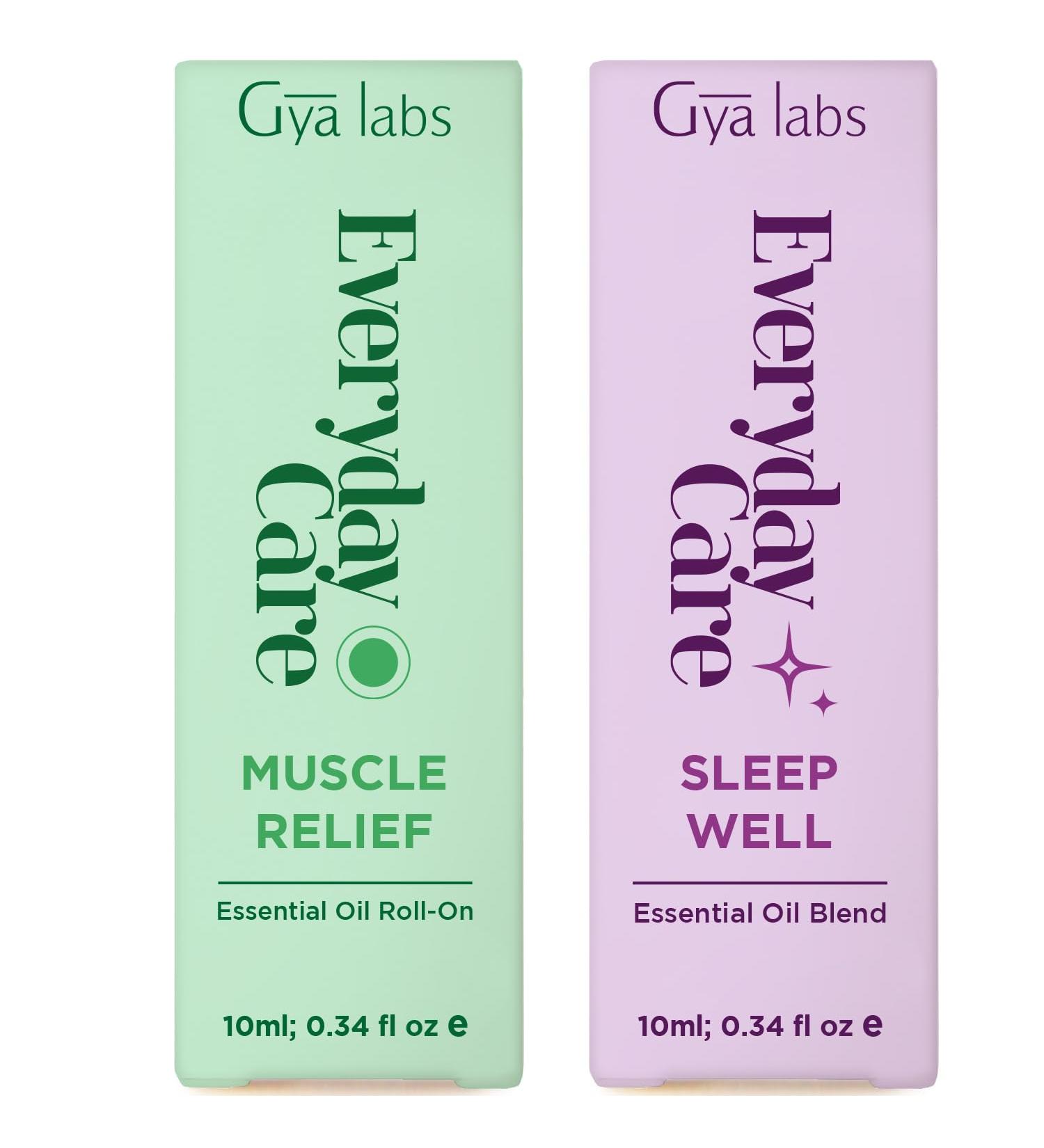 Muscle Relief & Sleep Well Roll On Set - Essential Oils Aromatherapy Roll On with Essential Oil Set - 2x0.34 fl oz - Gya Labs - Buy Online on GoSupps.com