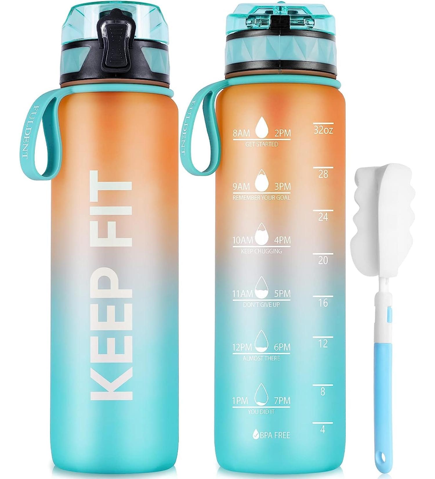 Fuldent 1L BPA-Free Sports Water Bottle | Non-Slip Grip | Ideal for Bike Outdoor School & Gym - Green-Orange - Buy Online on GoSupps.com