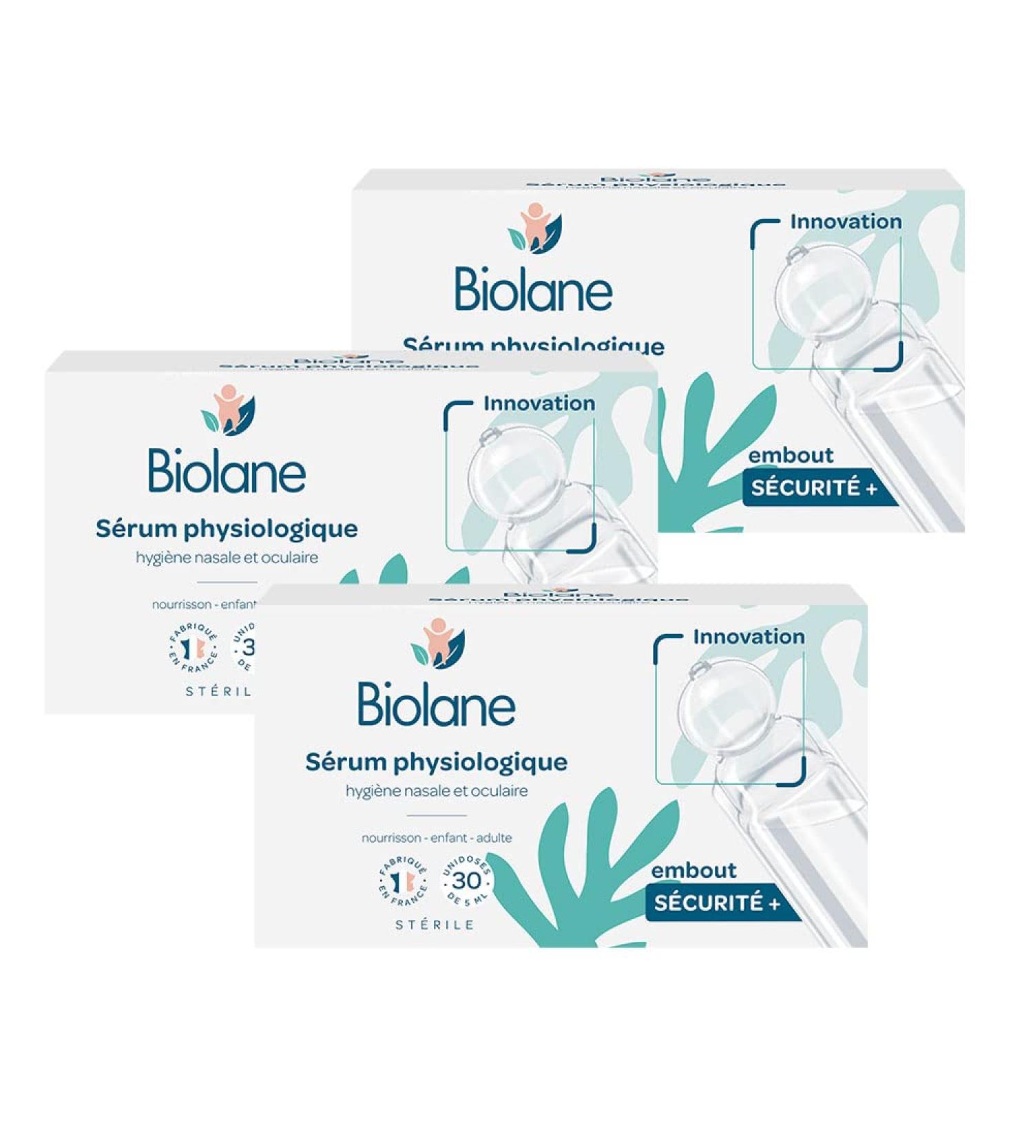 BIOLANE - Set of 3 Physiological Serum - Baby - Cleans nose and eyes - From birth - Safety round tip - 90 Single doses - Made in - Buy Online on GoSupps.com