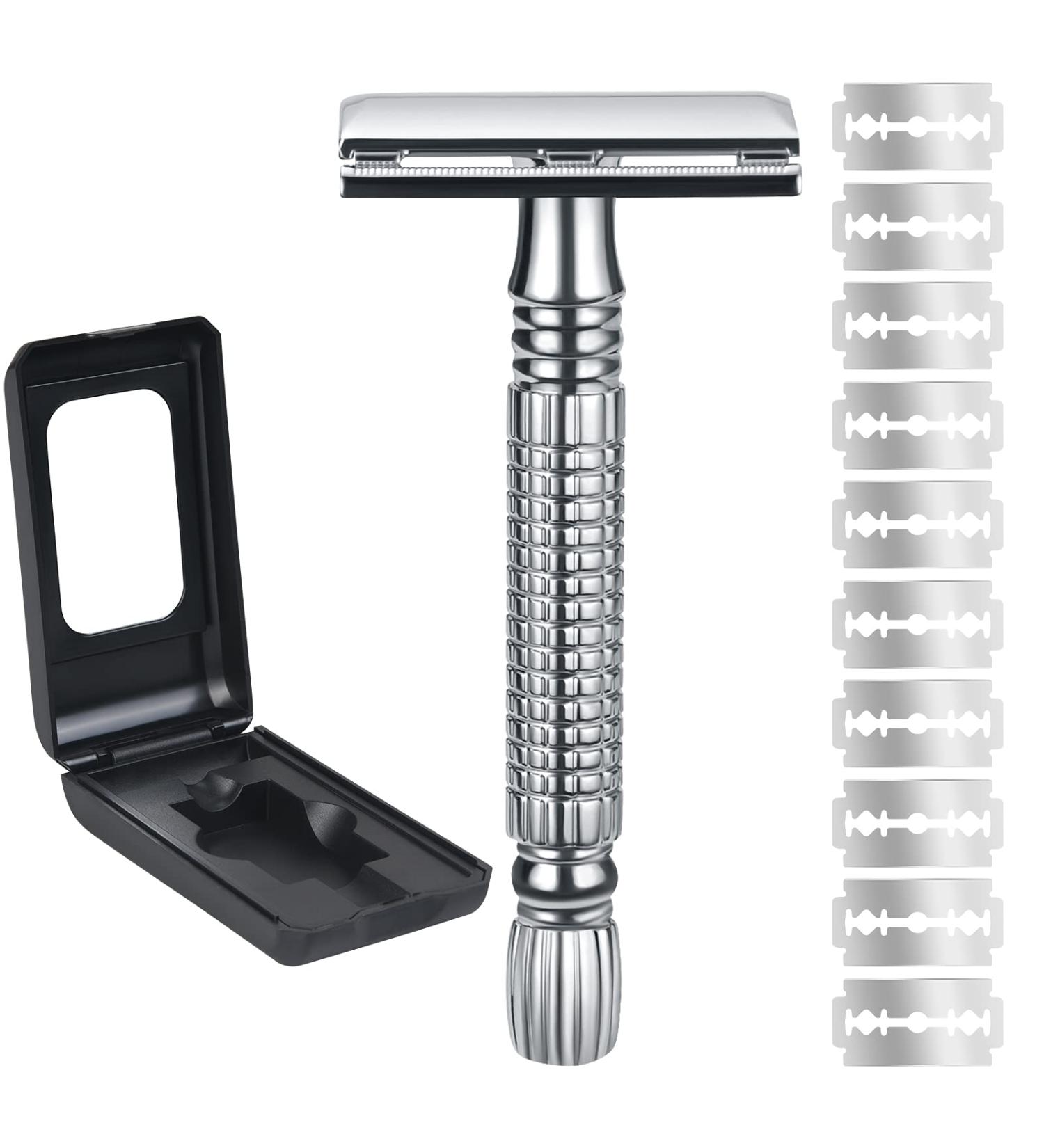 Uraqt Safety Razor for Men - Stainless Steel Vintage Razor Plane with 10 Blades Travel Etui & Built-in Mirror | High-Quality Wet Shaving - Buy Online on GoSupps.com