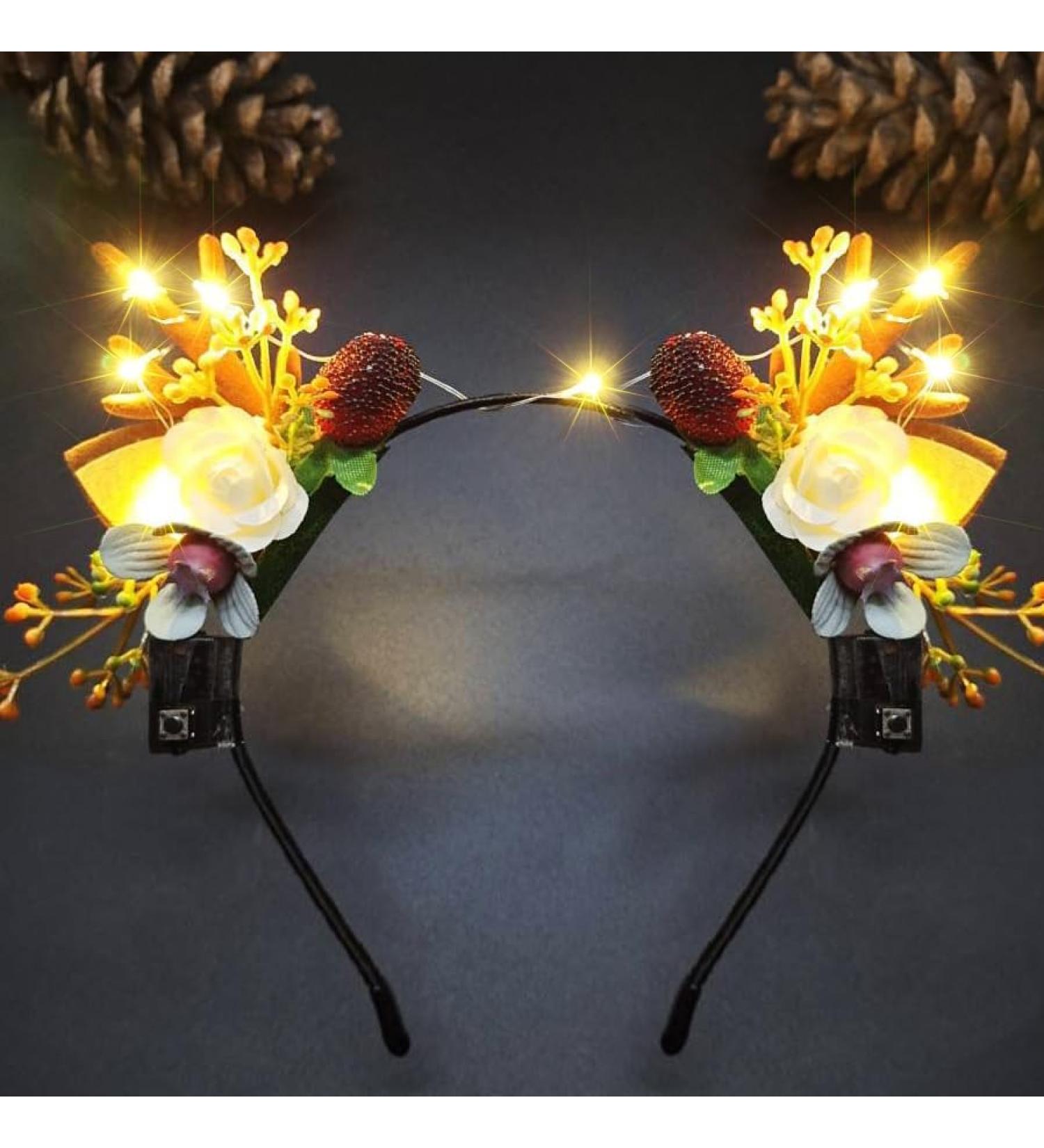 Fashband Christmas Headbands Light Up Hair Bands Reindeer Antler Flower Hair Accessories Xmas Party for Women and Girls(Warm) - Buy Online on GoSupps.com