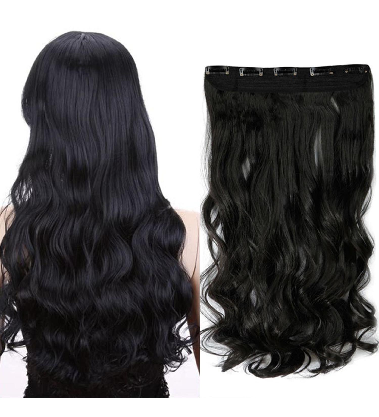 29" Hair Extensions Clip In Curly One Piece Hairpieces Wavy 5 Clips For Women Ladies - Natural Black(73cm-130g) - Buy Online on GoSupps.com