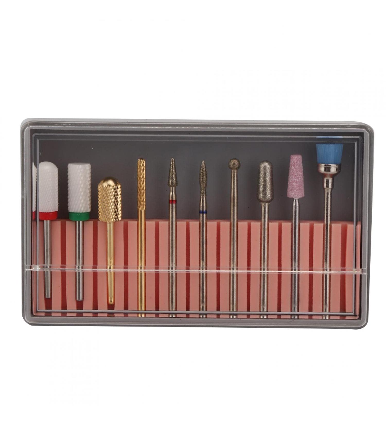 Professional Tungsten Steel Nail Drill Set for Acrylic & Gel Nails - 10-Piece Kit for Nail Care & Removal (BH08) - Buy Online on GoSupps.com