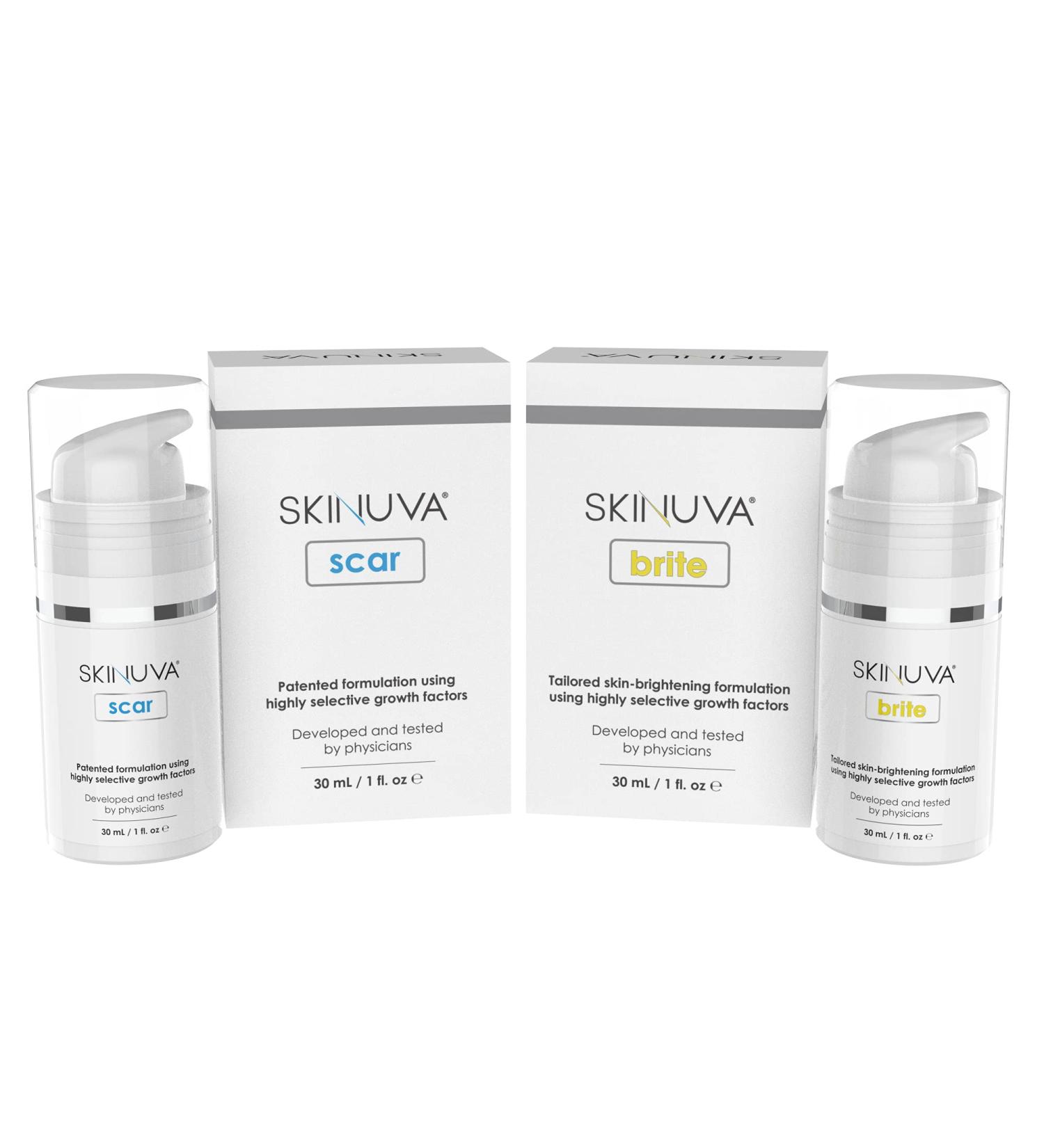 Skinuva Scar Cream & Brite Hyperpigmentation Treatment Set - 1oz | Advanced Scar Removal & Skin Brightening | Growth Factor Formula - Buy Online on GoSupps.com