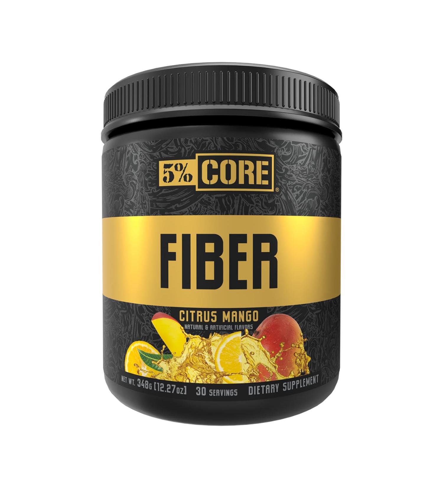 5% Nutrition Core Fiber Powder | Prebiotic Soluble High Fiber Blend Supplement Sugar Free with Fibersol Fructooligosaccharides (FOS) Polydextrose & Psyllium Husk | Citrus Mango Flavor 30 Servings - Buy Online on GoSupps.com