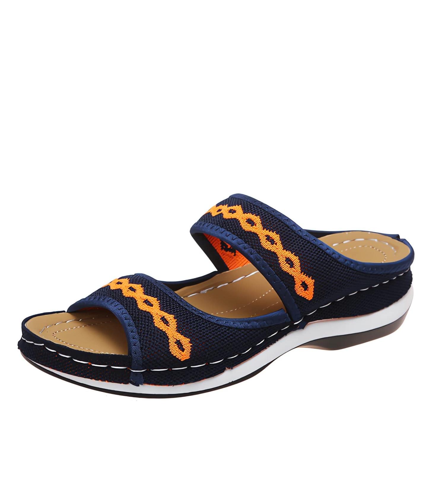 2023 Women's Orthopedic Arch Support Sandals - Blue Leather Diabetic Walking Wedge Sandals for Wide Width Comfort - Buy Online on GoSupps.com