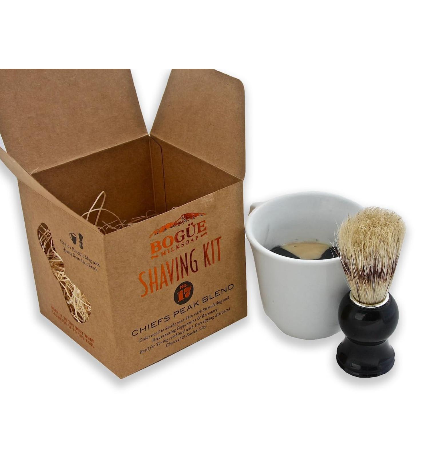 Goat Milk Shaving Soap Kit - BOGUE No.17 Chief's Peak Blend with Activated Charcoal Kaolin Clay Cedarwood Peppermint Rosemary & Basil | International Shipping Available - Buy Online on GoSupps.com