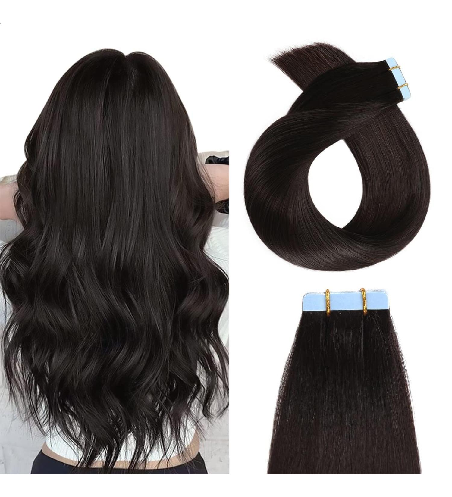 Yilite Tape Extensions Real Hair | Natural Black 60cm | 20 Pieces 50g Invisible Silky Straight Skin Weft Hair Extensions - Buy Online on GoSupps.com