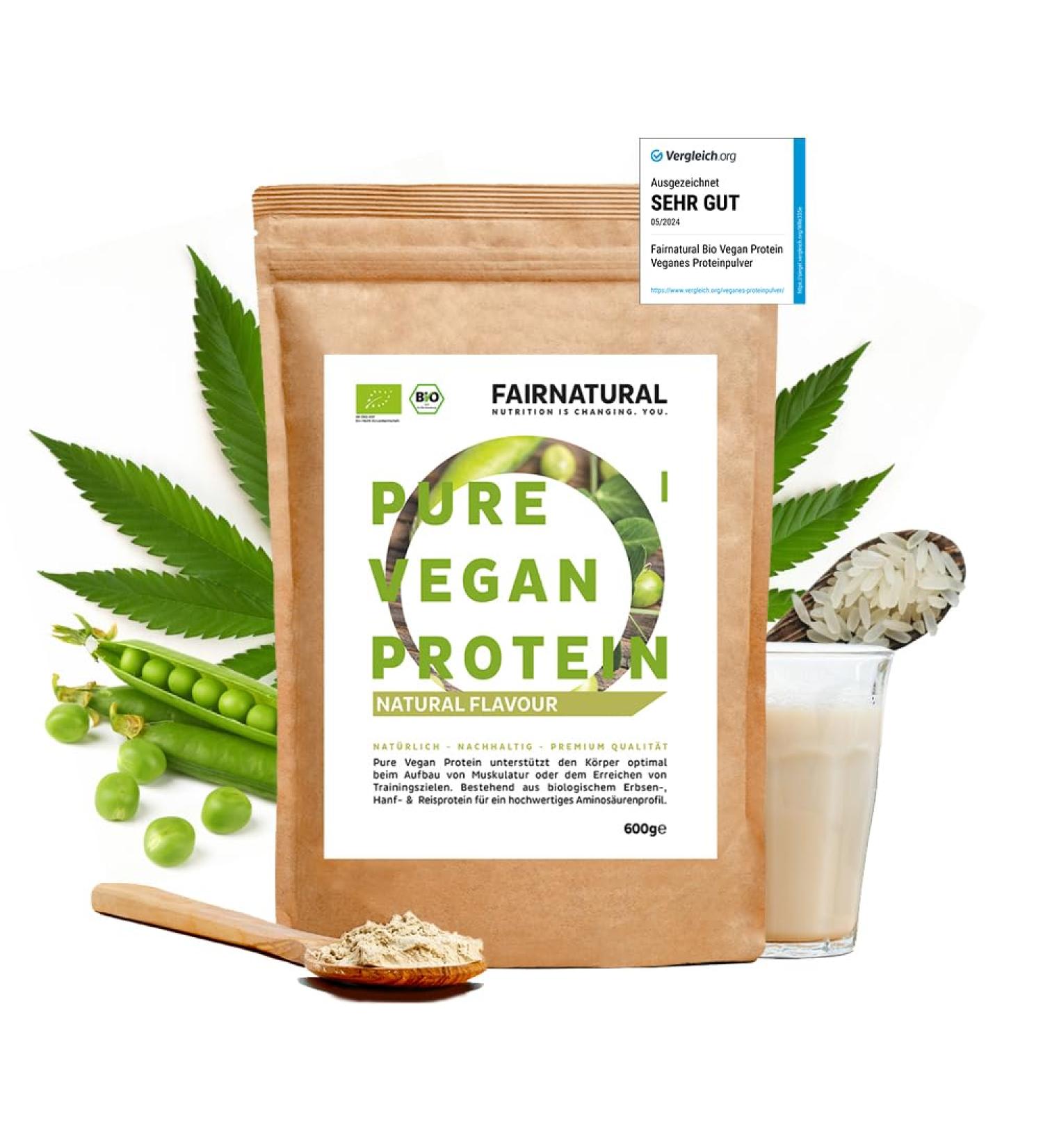 Vegan Protein Powder 600g - Soy-Free Bio-Neutral Low-Carb No Added Sweeteners - High Protein (3k) for Baking - Made in Germany - Buy Online on GoSupps.com
