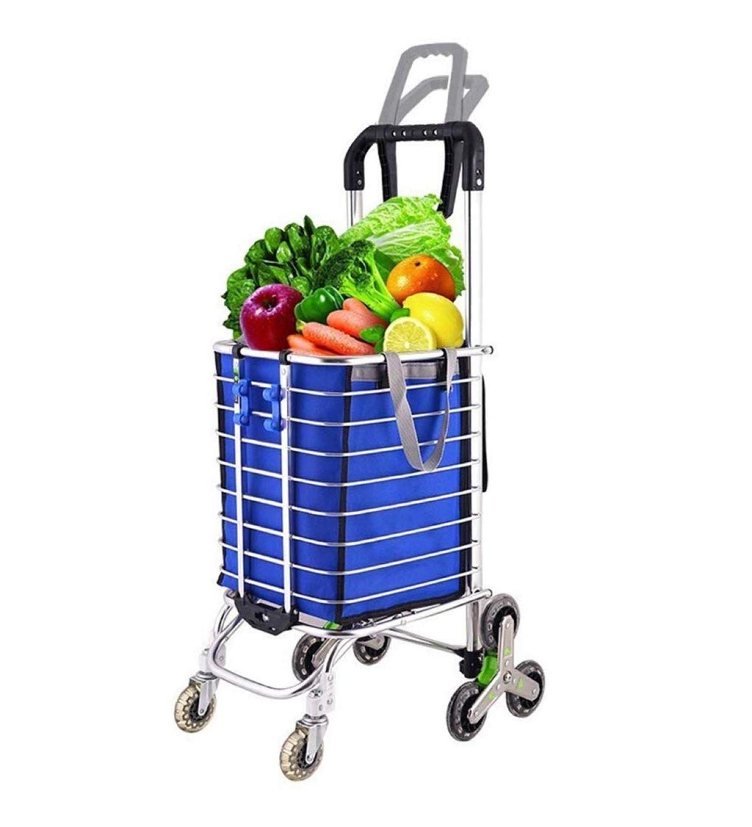 Three-Wheel Small Stroller Fashion Heightening Home Hand Push Upstairs Transport Two-Layer Handle Reinforcement Dual-use Shopping Cart 8 Wheels - Buy Online on GoSupps.com