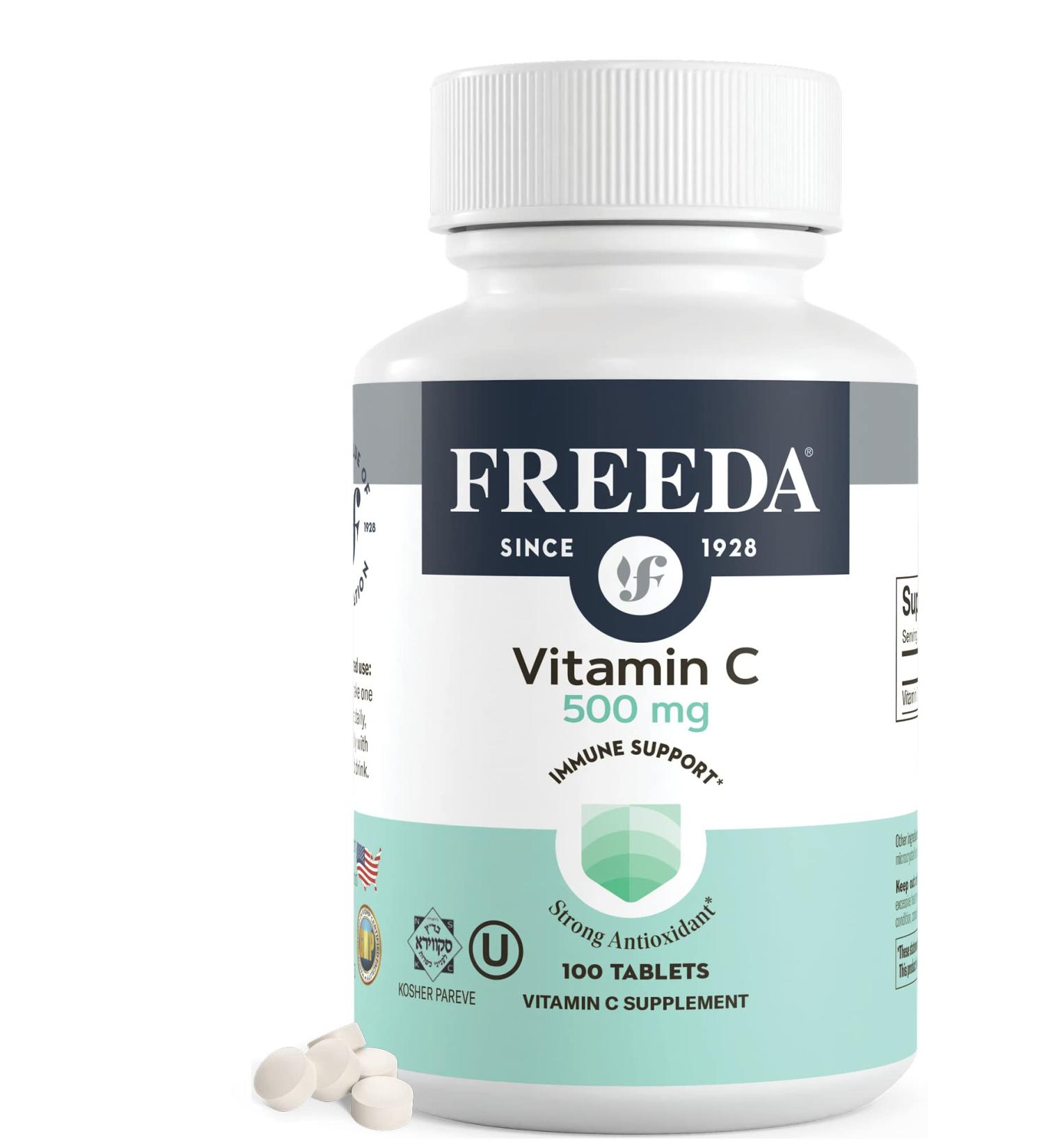 FREEDA Vitamin C - Vegan Vitamin C 500mg - Kosher - Powerful Antioxidant Immune Support - Easy to Swallow Vitamins C Tablets as Ascorbic Acid - Pure Vitamin C 500 mg - VIT C Supplement (100 Count) 100 Count (Pack of 1) - Buy Online on GoSupps.com