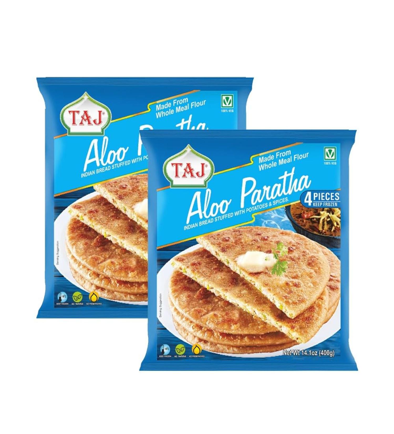 Taj Aloo Paratha | 4Pieces | Made from Whole Meal Flour | Indian Bread Stuffed with Potatoes & Spices | 100% Veg | Ready to Cook | Indian Origin | 400G (Pack of 2) - Buy Online on GoSupps.com