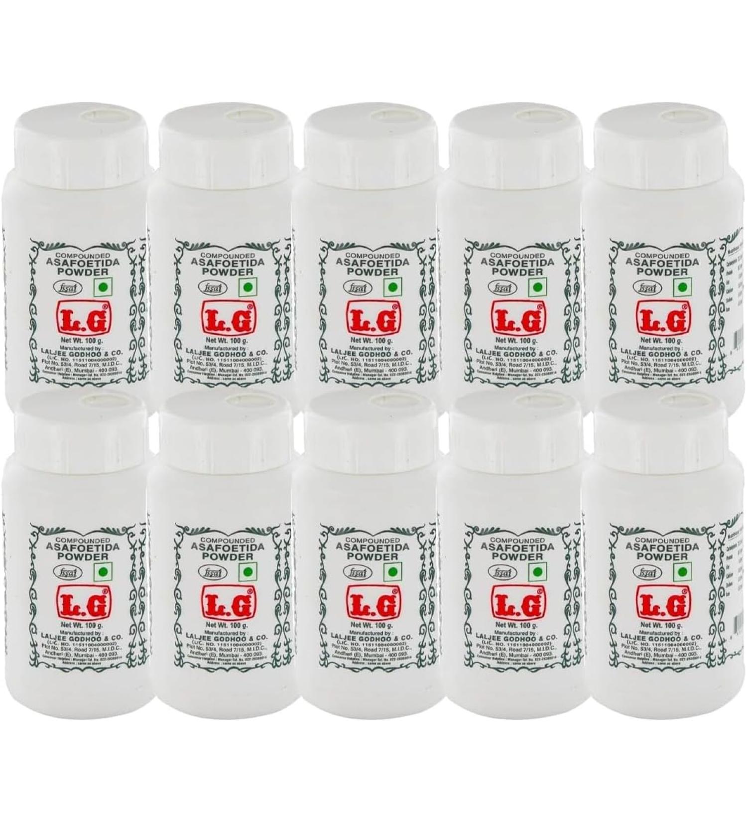 L.G Compounded Asafoetida Powder Hing Powder Enhancer Ground Spice Asafoetida Spice for Cooking with Unique smell & Flavour Indian Origin 100gram Pack Of 10 - Buy Online on GoSupps.com