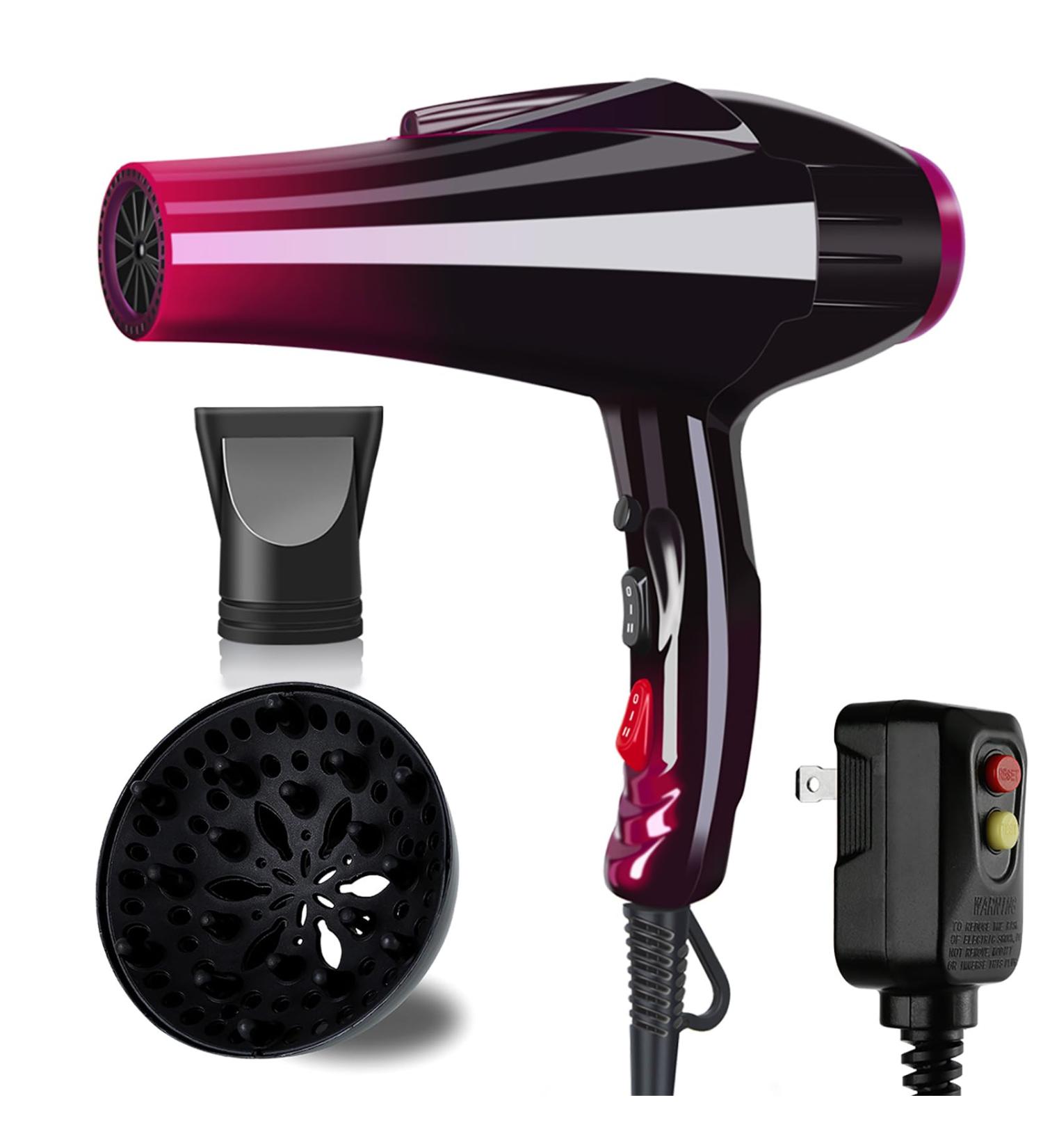 Mannice 3500W Professional Salon Hair Dryer - Ionic Blow Dryer with AC Motor 3 Heat Settings Cool Shot Tourmaline Ceramic Concentrator & Diffuser - 110V Purple - Buy Online on GoSupps.com