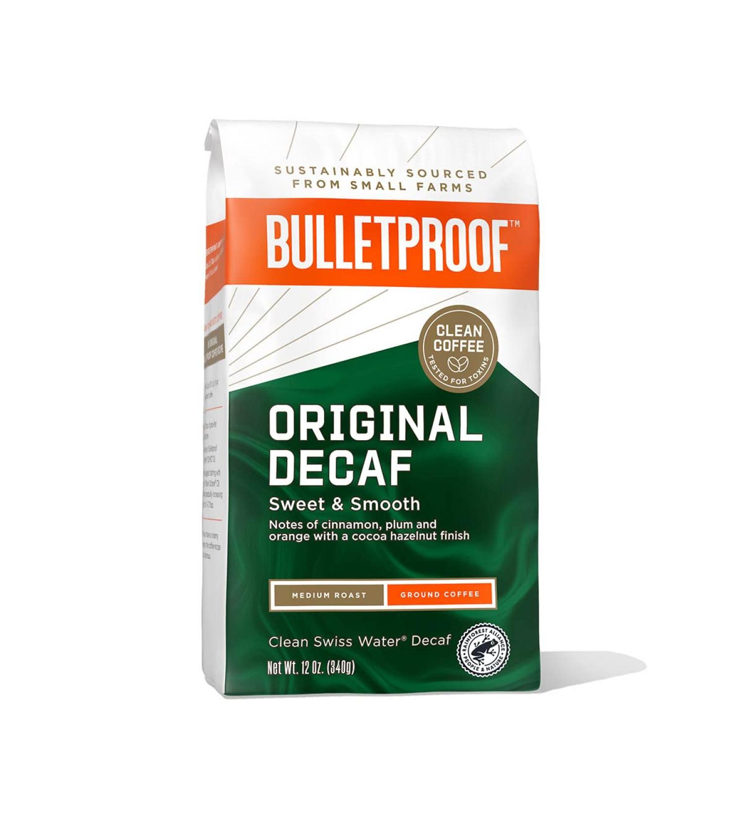 Bulletproof Keto Friendly Original Decaf Ground Coffee - 12 oz, Medium Roast, 100% Arabica, Certified Clean, Rainforest Alliance Sourced from Guatemala, Colombia, Brazil - Buy Online on GoSupps.com