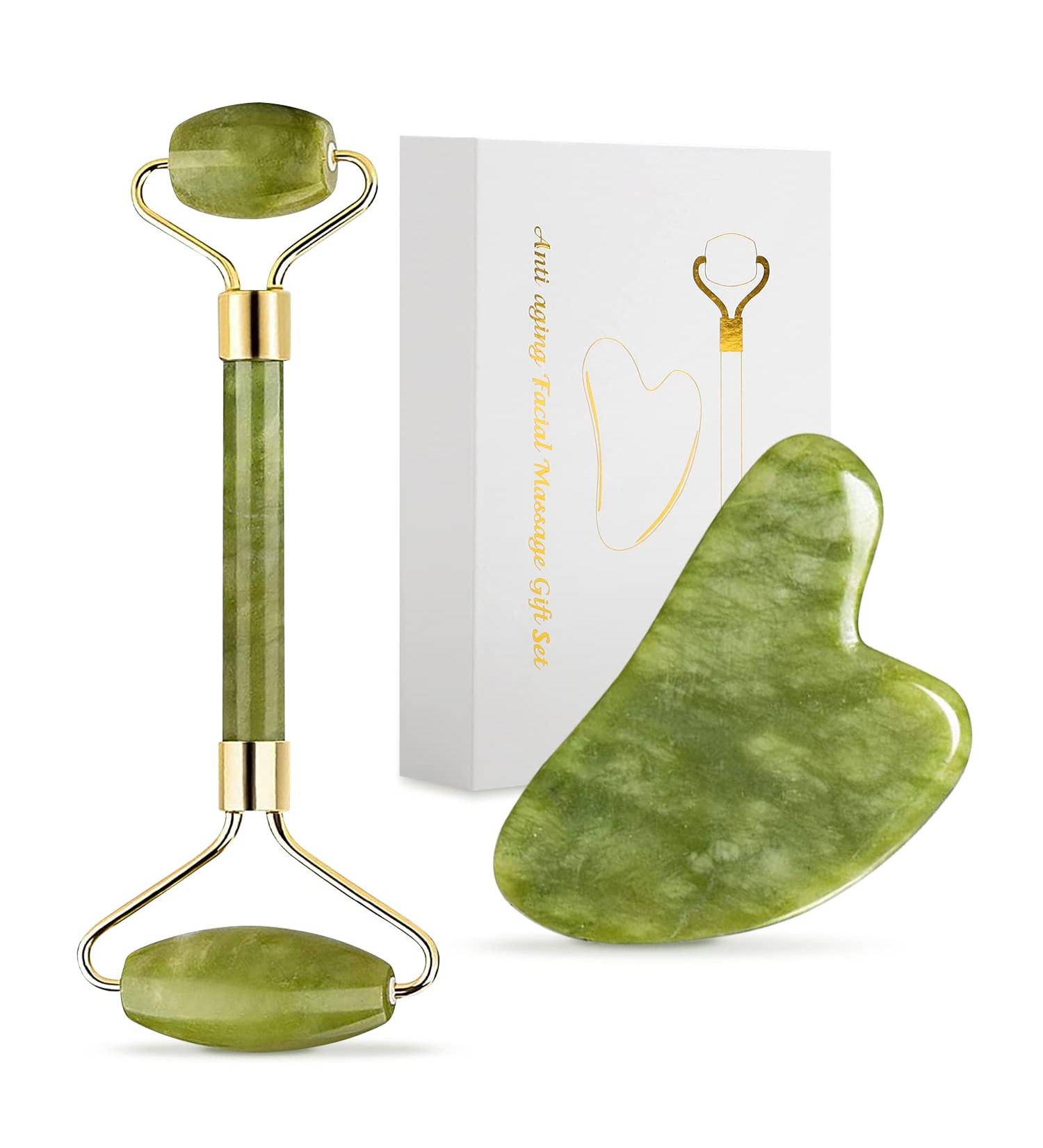 Gua Sha and Jade Roller Gift Set - Facial Massage Tools for Face, Neck, and Eye Treatment - Skin Care Routine Essentials - Buy Online on GoSupps.com