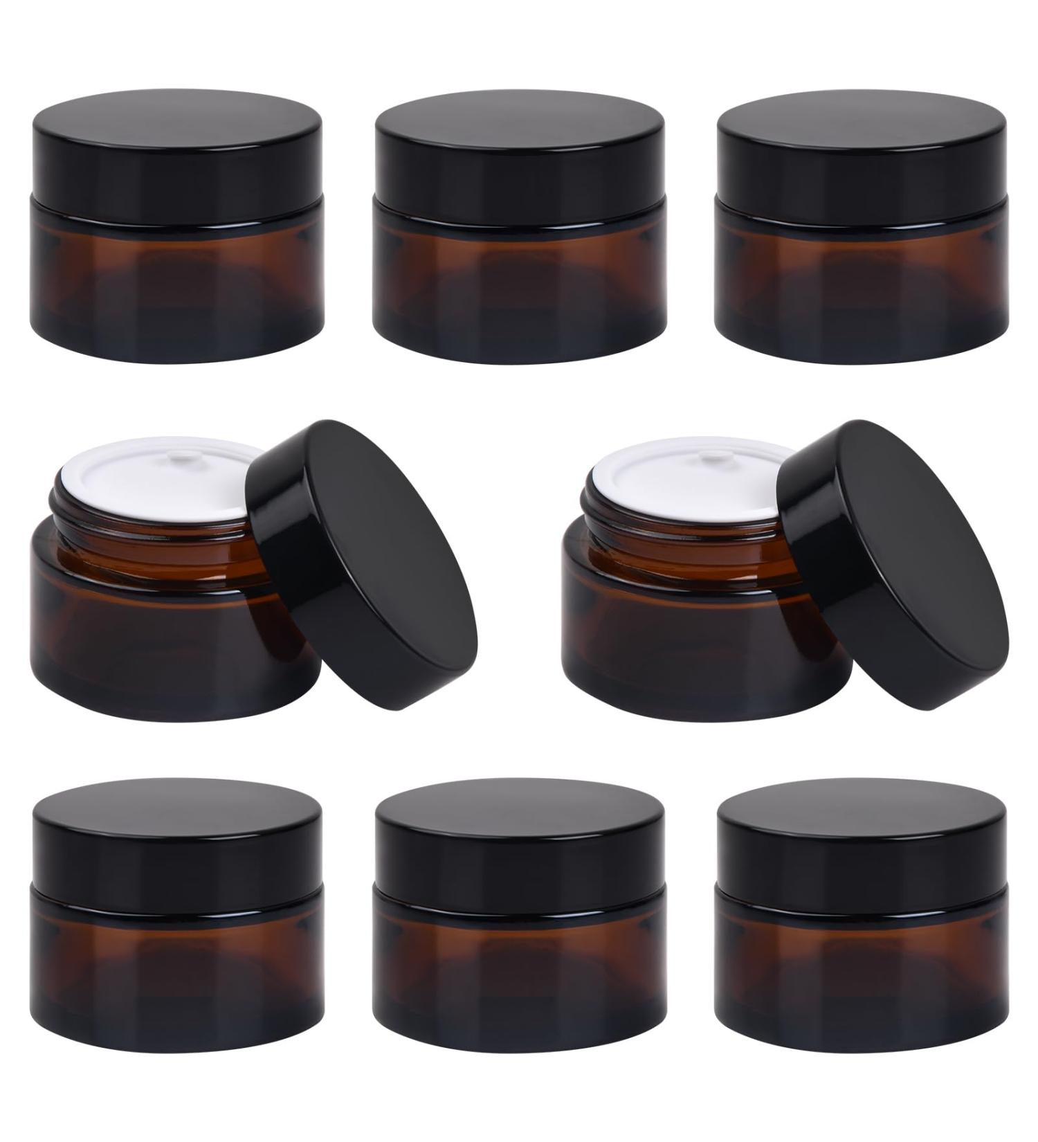 8 Pieces Amber Glass Jars - 20ml Refillable Cosmetic Containers for Creams & Lotions | Brown Glass with Lid - Buy Online on GoSupps.com