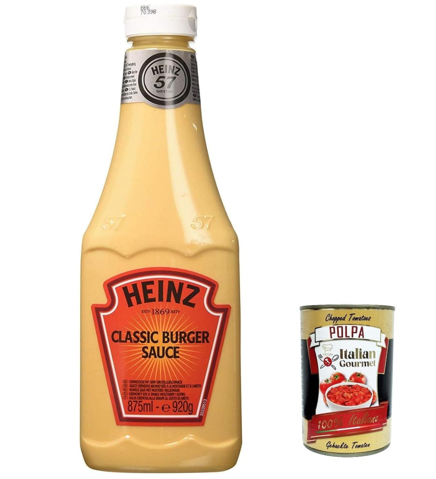  Italian Gourmet E.R. Heinz Burger Sauce Classica 875ml Up Right Bottle Chips Spices Bottle + Italian Gourmet Polpa 400g - Buy Online on GoSupps.com