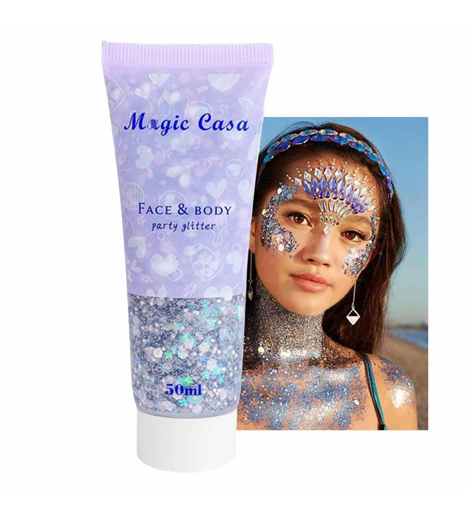 Hair Gel | Shiny Body Face Mermaid Sequins -Adhesive | Festival Cosmetic Face Hair Nails Makeup Long Lasting Sparkling Chunky Sequins Fulenyi Silver 5# - Buy Online on GoSupps.com