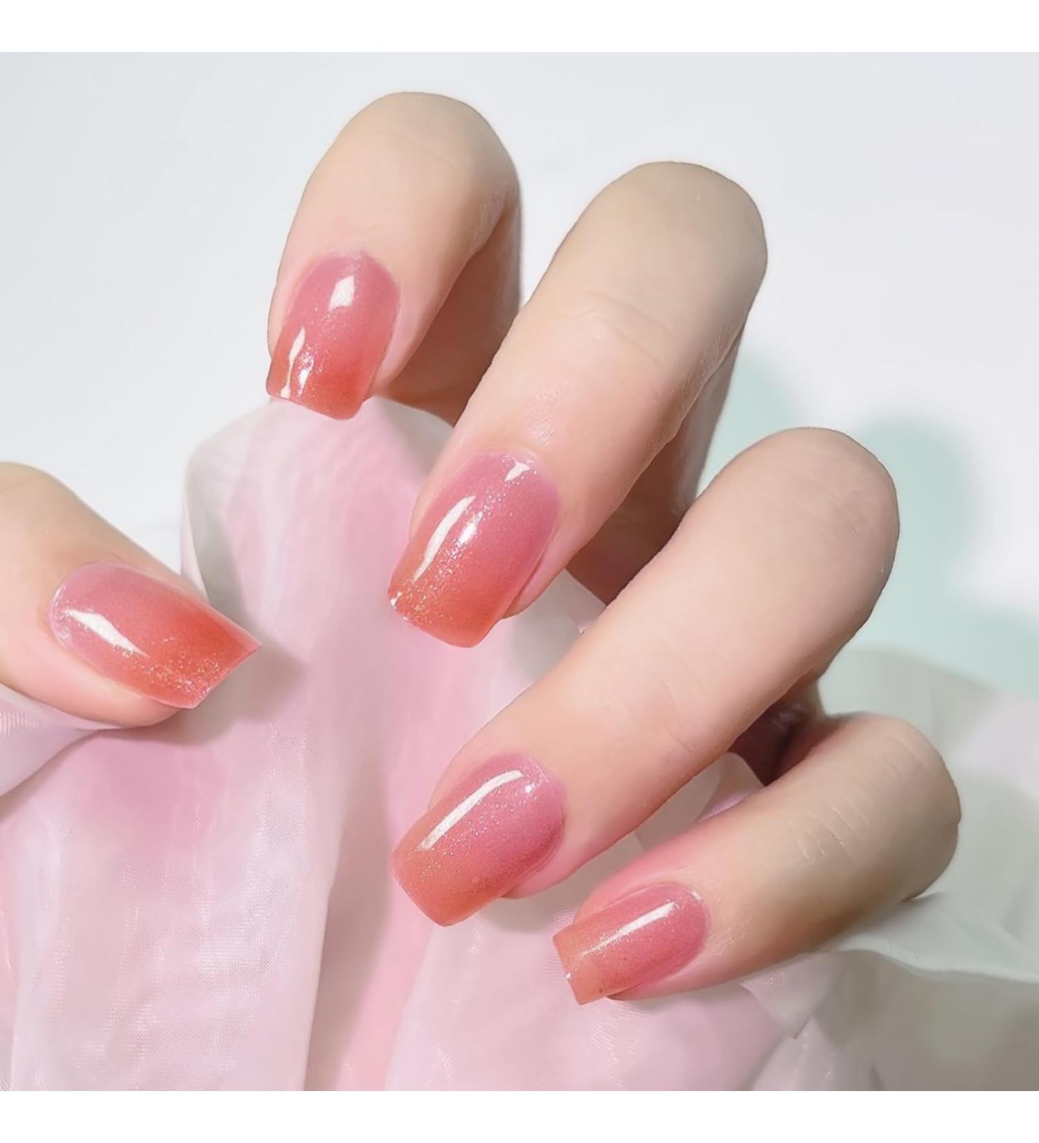 20Pcs Semi Cured Gel Nail Strips Self-Adhesive Full Wrap Gel Nail Art Stickers Long-Lasting Waterproof Gel Nail Polish Wraps Salon-Quality French Manicure Set (UV/LED Lamp Required) - Sparkle Pink - Buy Online on GoSupps.com