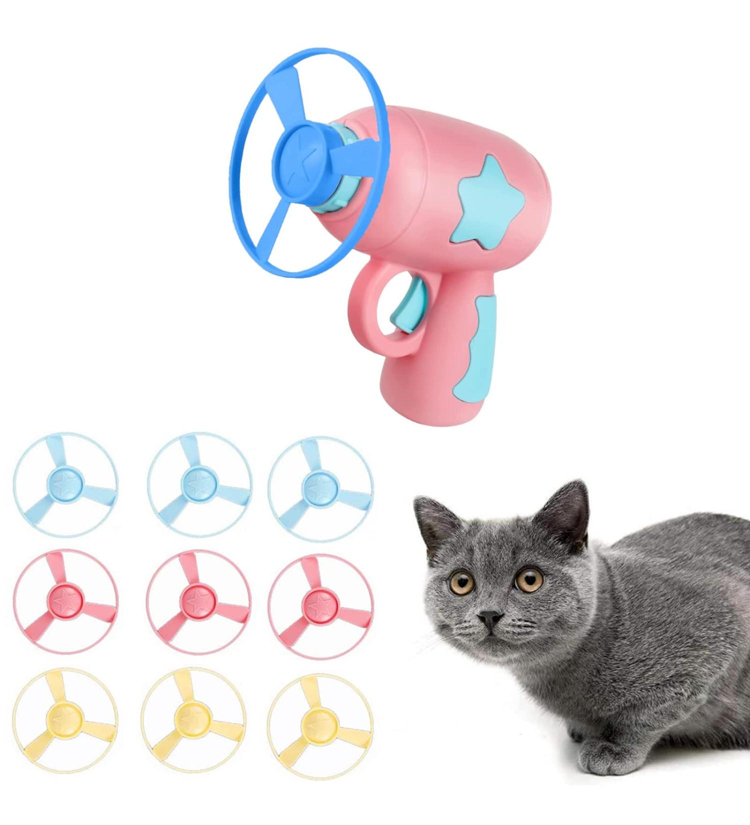 Colorful Flying Propeller Cat Toy Set with Launcher - Interactive Exercising and Training Discs for Hunting and Batting - Buy Online on GoSupps.com