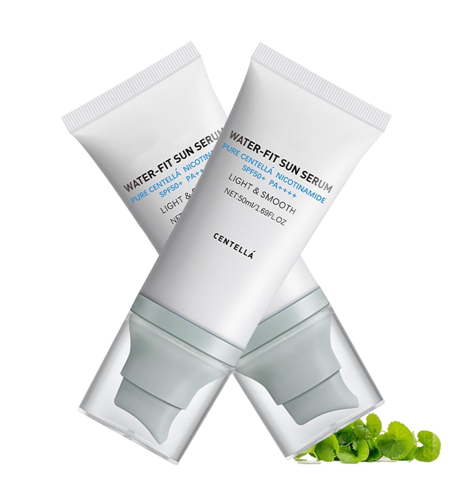 2PCS Centella Sunscreen SPF 50 - Long-Lasting Protection - No White Cast - Moisturizing & Non-Greasy - Centella Madagascar Sunscreen - Hyalu Cica Water-fit Sun Serum 50 ML for Face Body - Buy Online on GoSupps.com