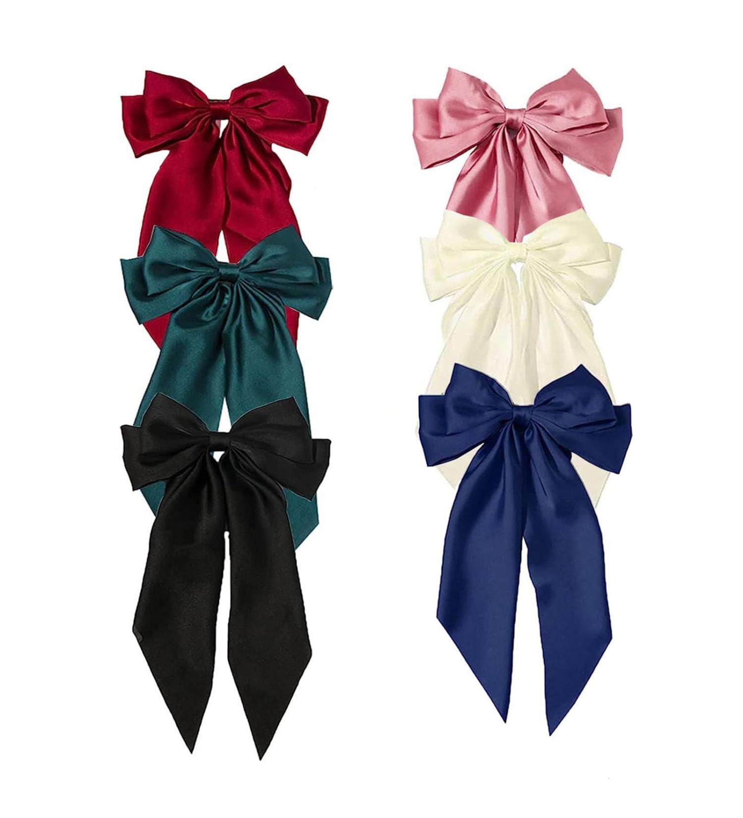 Big Bow Barrettes BetterJonny 6Pcs Silky Satin Bows Barrettes Hair Clip with Long Silky Bows Hair Clips for Girls Women Adult Teens Hair Accessories  - Buy Online on GoSupps.com