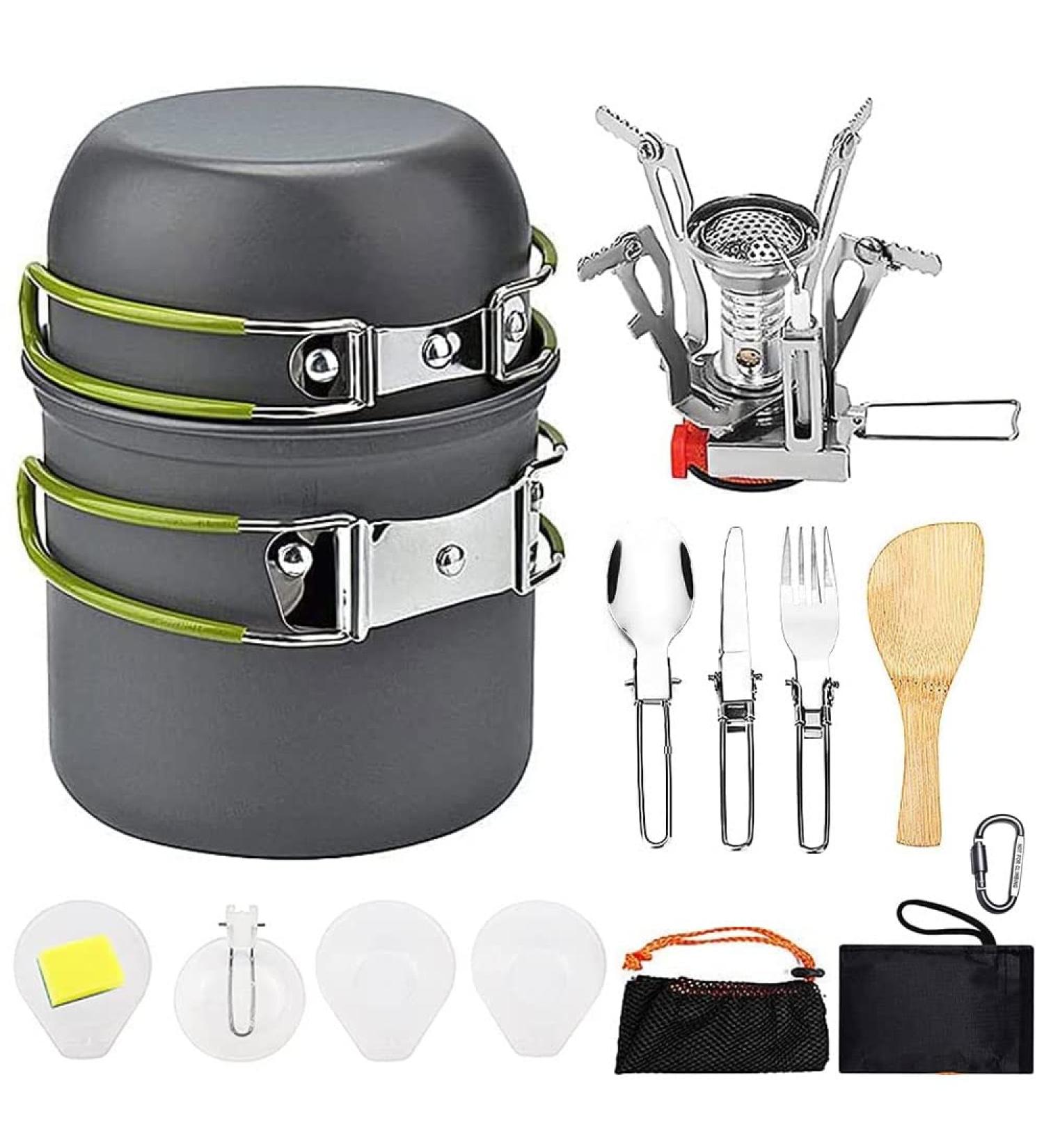 OUOYYO 13PCS Camping Cookware Mess Kit with Camping Stove - Compact & Durable Set for Backpacking, Hiking, and Camping - Buy Online on GoSupps.com
