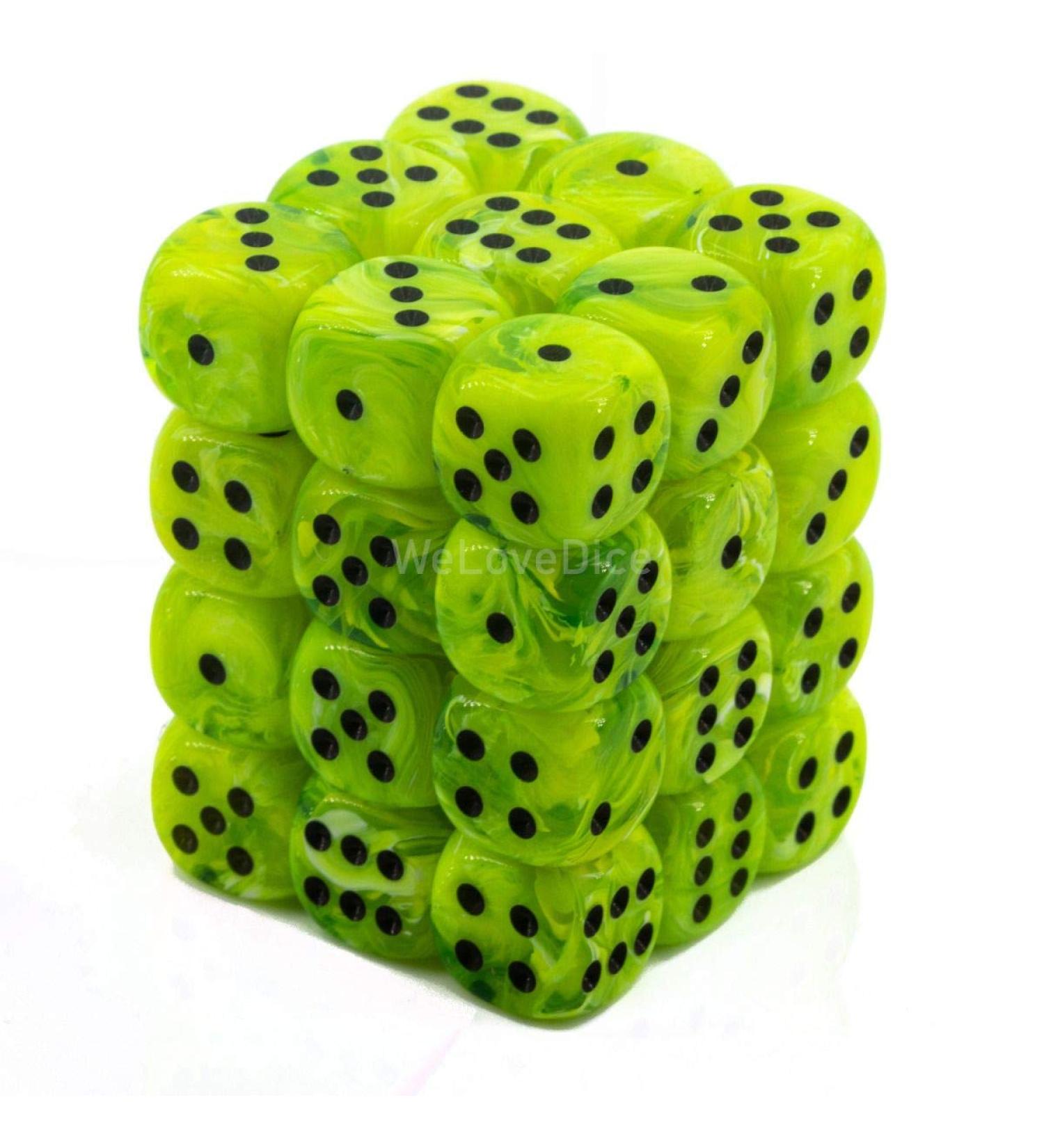 Chessex Vortex Bright Green with Black d6 Dice Set - 12mm 6-Sided Die - 36 Dice in 1-Pack - Buy Online on GoSupps.com