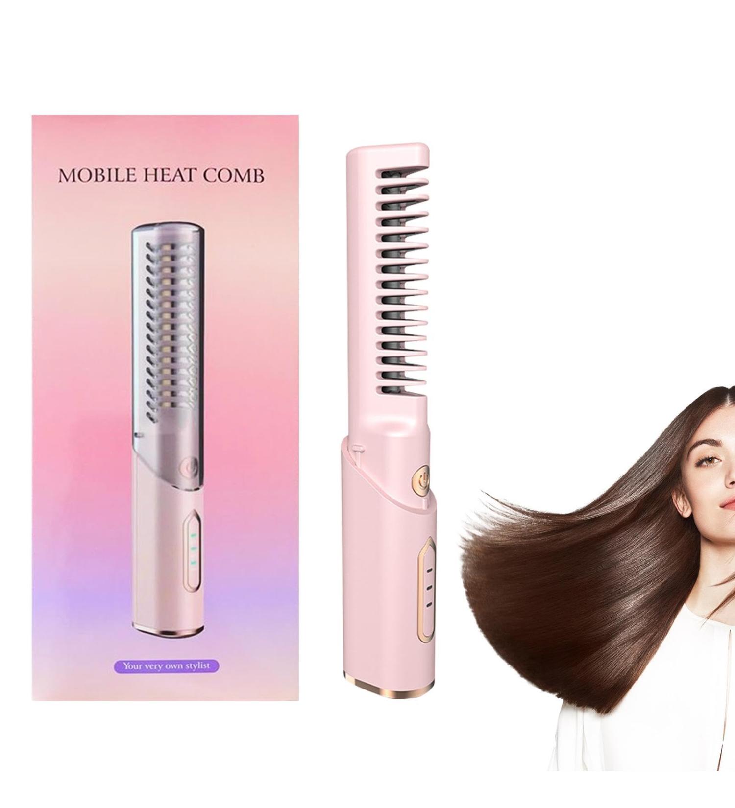 Portable Wireless Hair Straightening Brush | Fast Heating Anti-Scald Comb for Women | Lightweight Rechargeable Straightener in Pink - Perfect for International Shipping - Buy Online on GoSupps.com