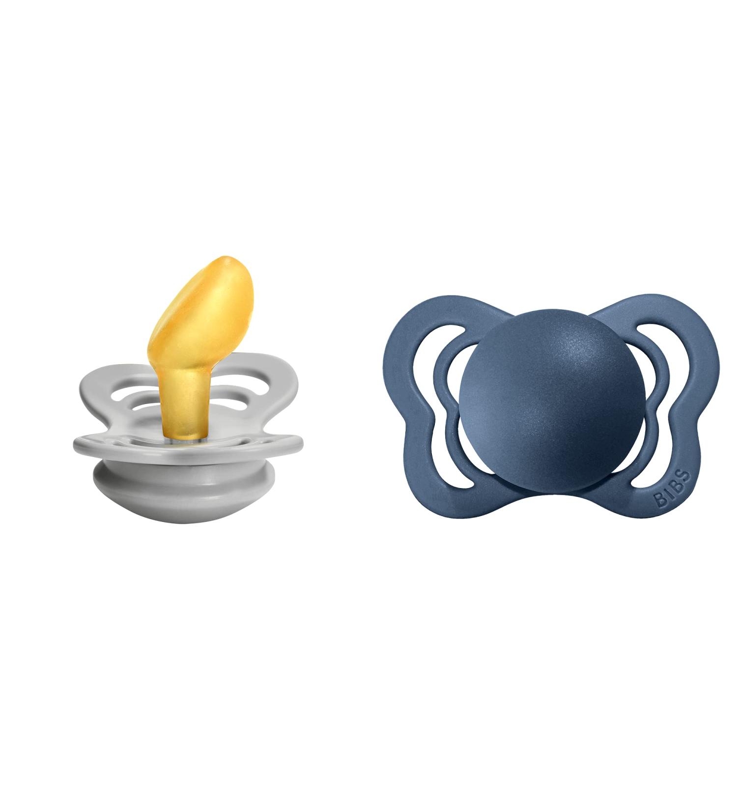 BIBS Couture Baby Pacifier 2-Pack | Made in Denmark | BPA Free | Anatomical Nipple | Natural Rubber Latex | Size 1 (0-6 Months) | Cloud/Steel Blue - Buy Online on GoSupps.com