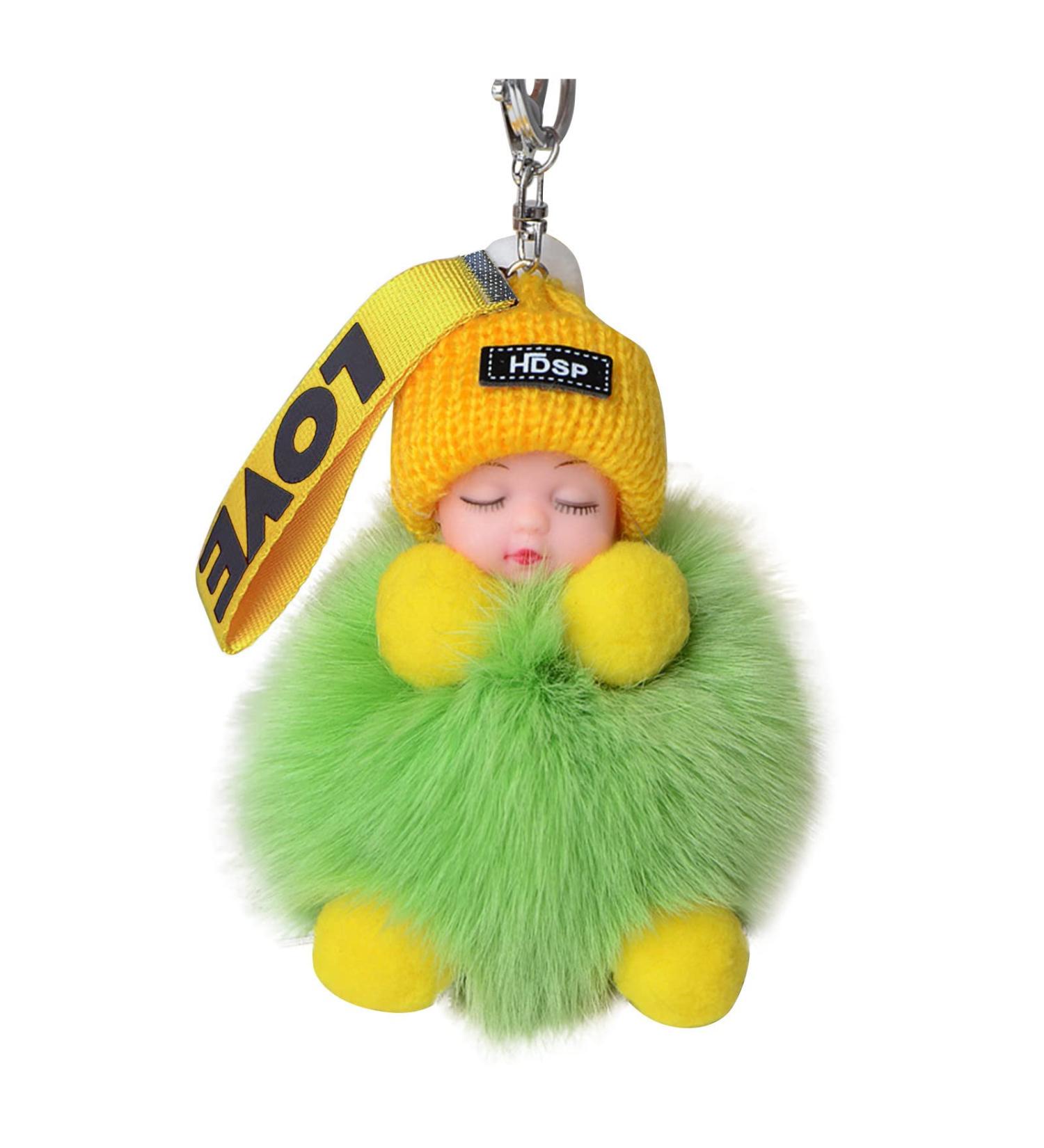 Anesthesia key rings with sleeping sleeping car pompom suitable fur or handbag key rings for babies baby trailer keychain keychain key release f unit size