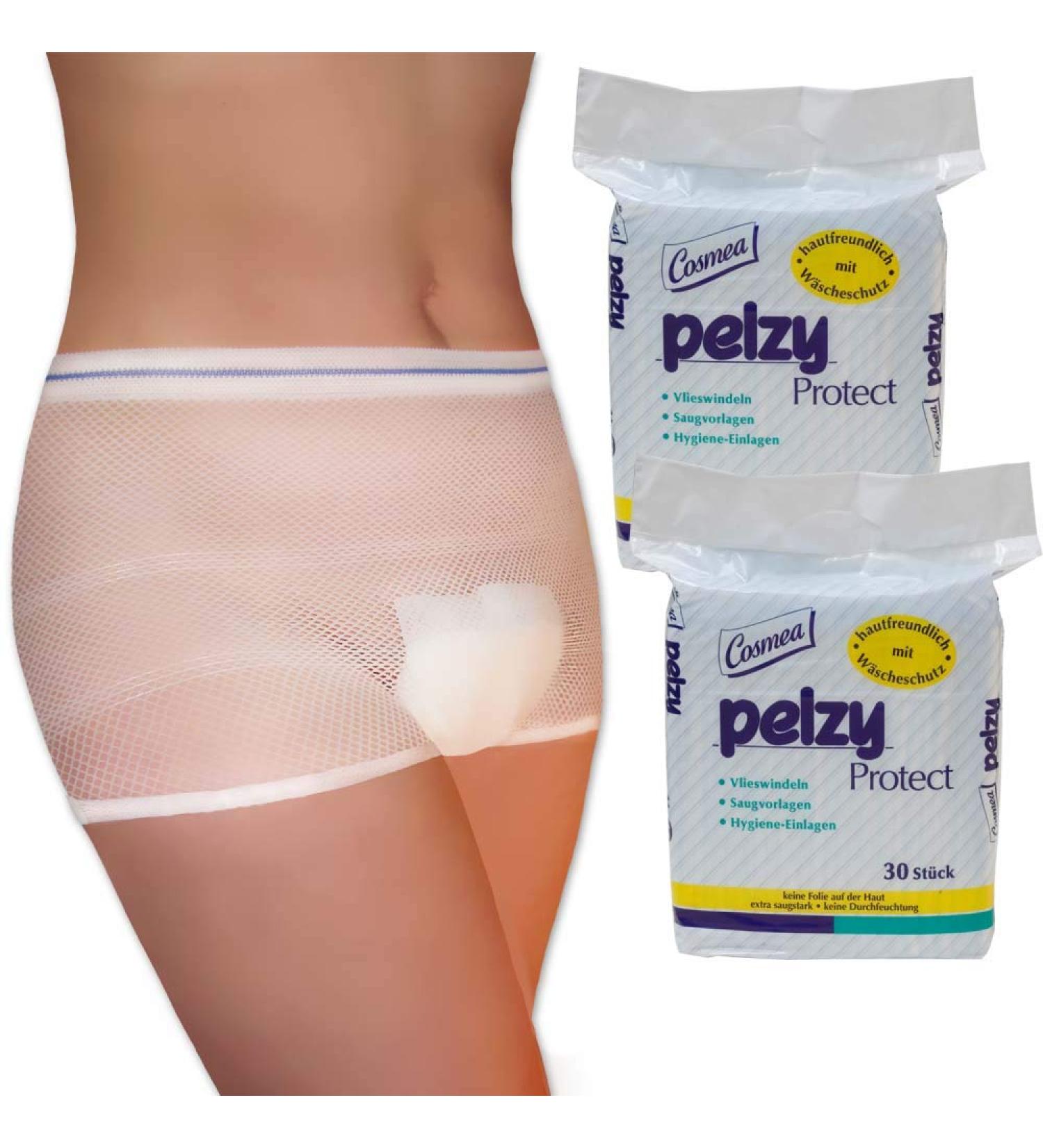Combined pack: 2x30 pcel. Pelzy Protect Large weekers fleece diapers/suction templates plus 8 pieces of washable puerperium briefs size selectable (1 ( approx. 38/40)) size 1 (60 pieces)