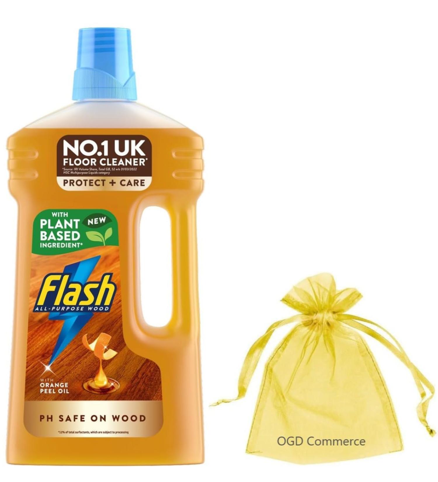 Flash All Purpose Wood Floor Cleaner with Almond Oil Mandarin & Cedarwood Scent + Our Gift for You: Organza Small Bag - Buy Online on GoSupps.com