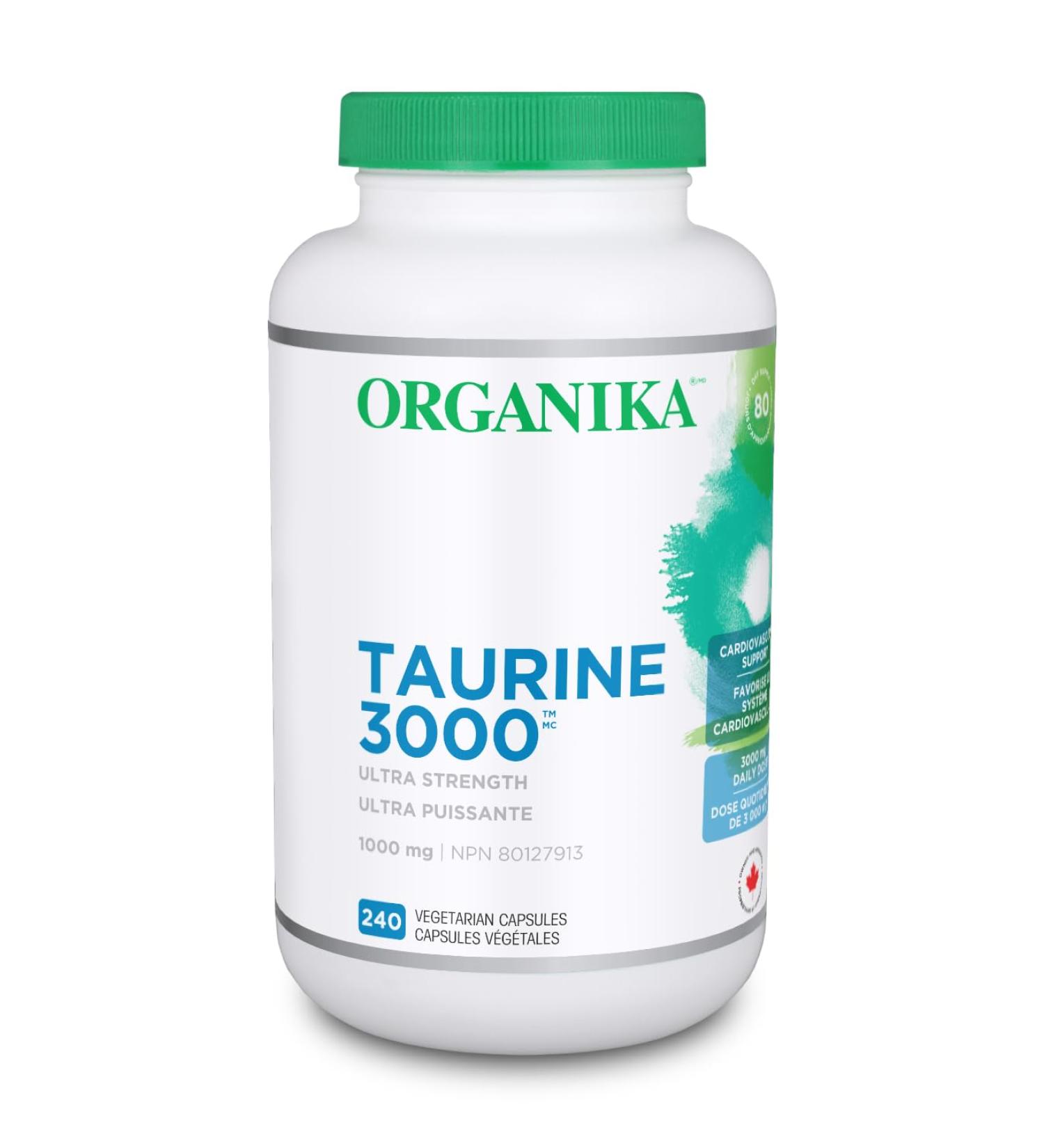 Organika Taurine Ultra Strength- 1000mg- Supports Cardiovascular Health 3000mg Daily Dose- 240vcaps SUPPLEMENT - Buy Online on GoSupps.com