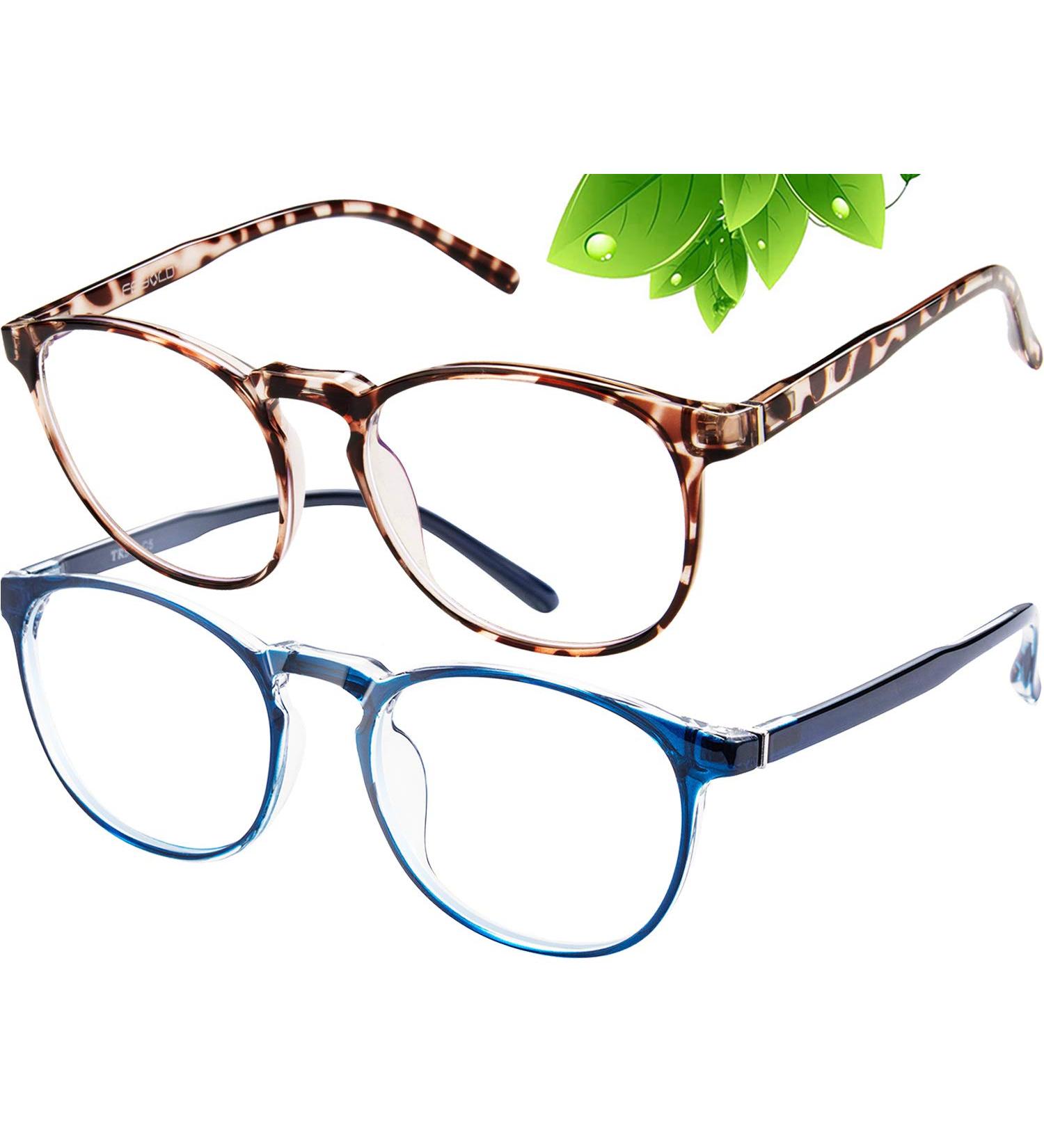 FEIYOLD Blue Light Blocking Glasses 2Pack - Retro Round Anti Eyestrain Computer Gaming Glasses for Women/Men (Leopard+Blue) - Buy Online on GoSupps.com
