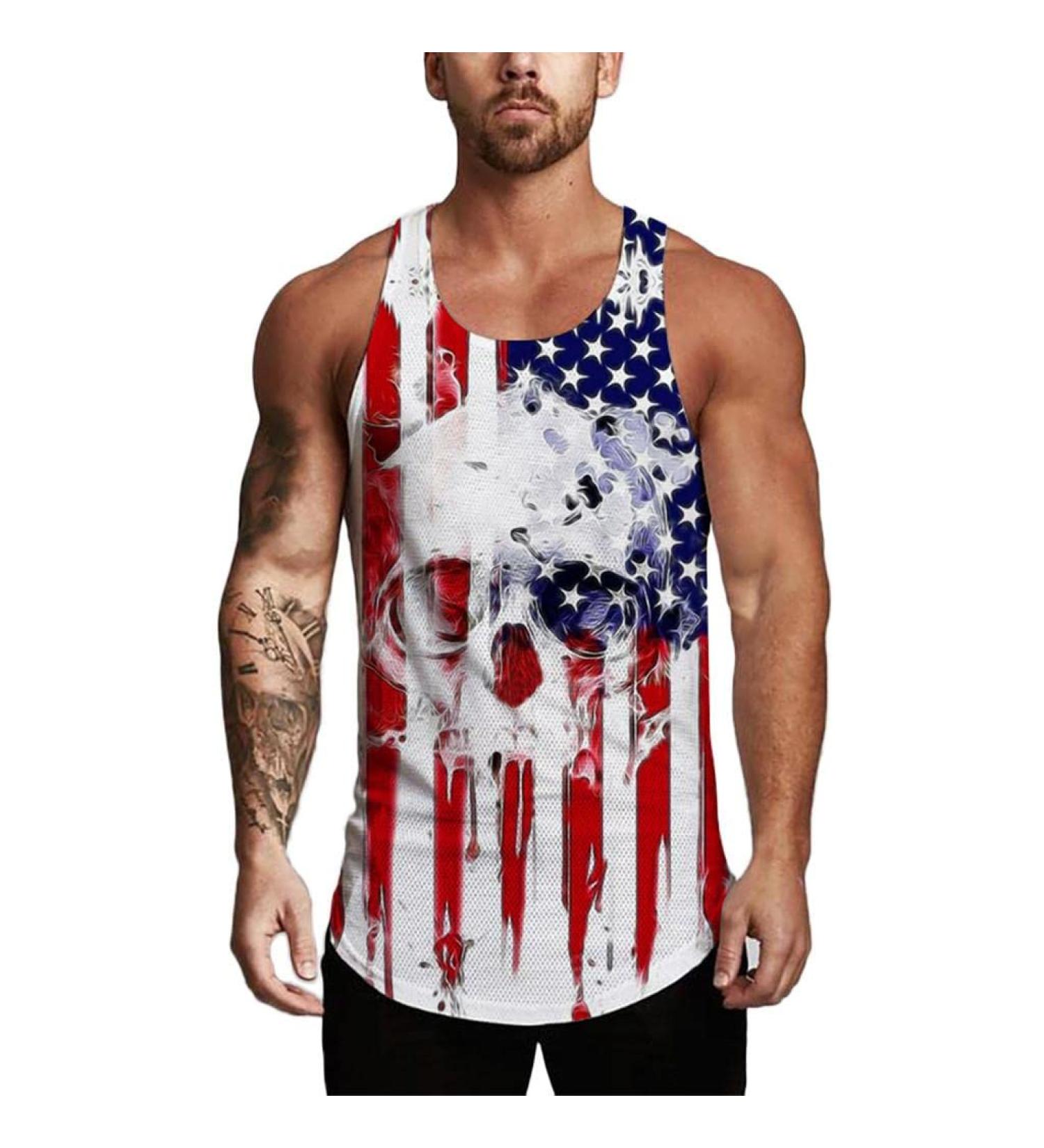 American Vintage Flag Men Tank Top | USA Stripes & Star Gift Vest Muscle T-Shirt - White - Size Medium - Buy Online on GoSupps.com