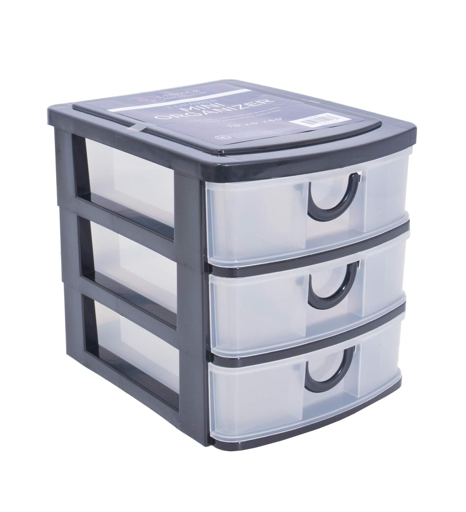 3 Drawer Mini Plastic Organizer Makeup HBA Cosmetics Arts & Crafts Desktop Stationary (Black)