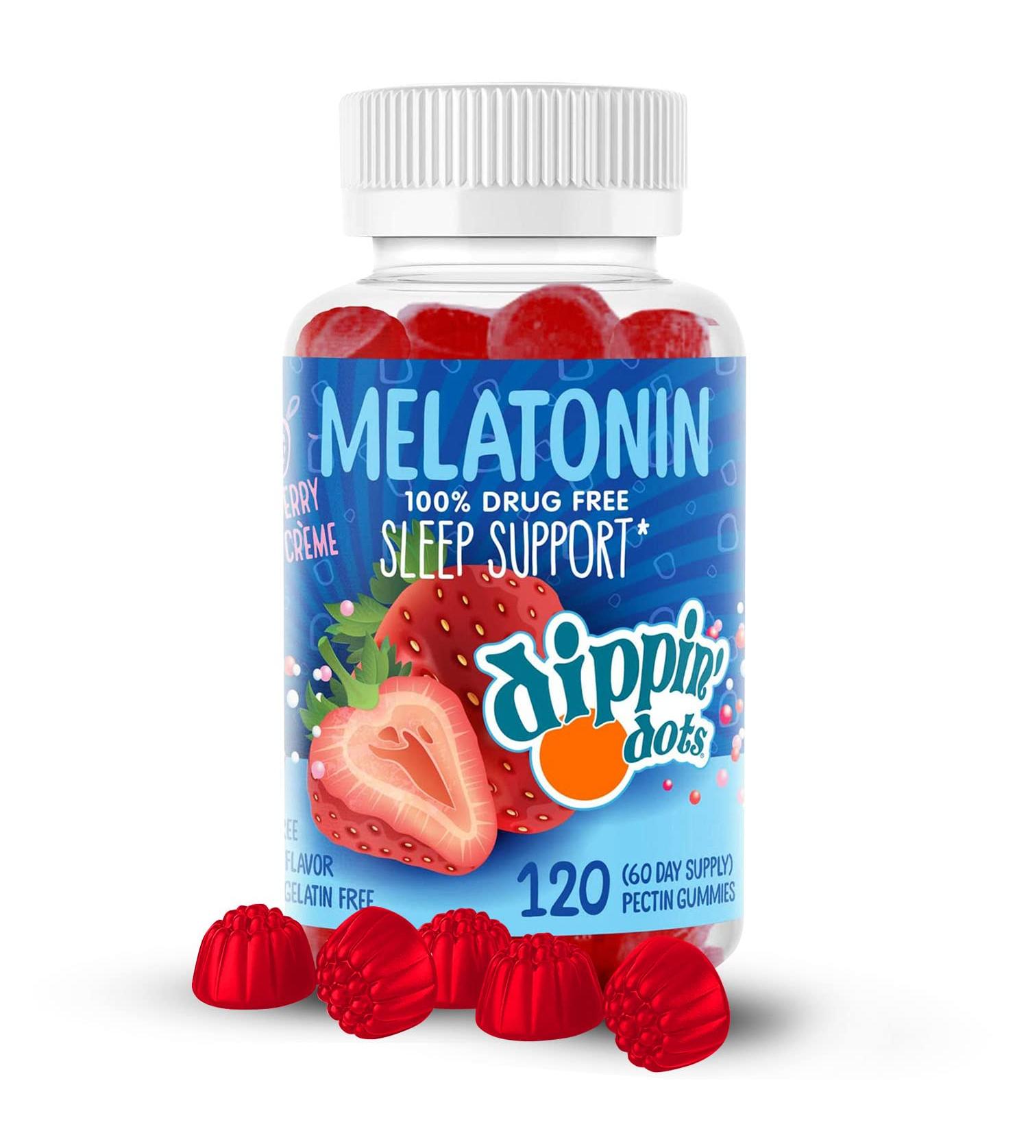 Dippin' Dots Melatonin Sleep Support Gummies - Strawberry Sunset Creme Flavor | 2.5mg per Gummy Sleep Supplement for Children and Adults | 120 Count Pack for Faster & Longer Sleep - Buy Online on GoSupps.com