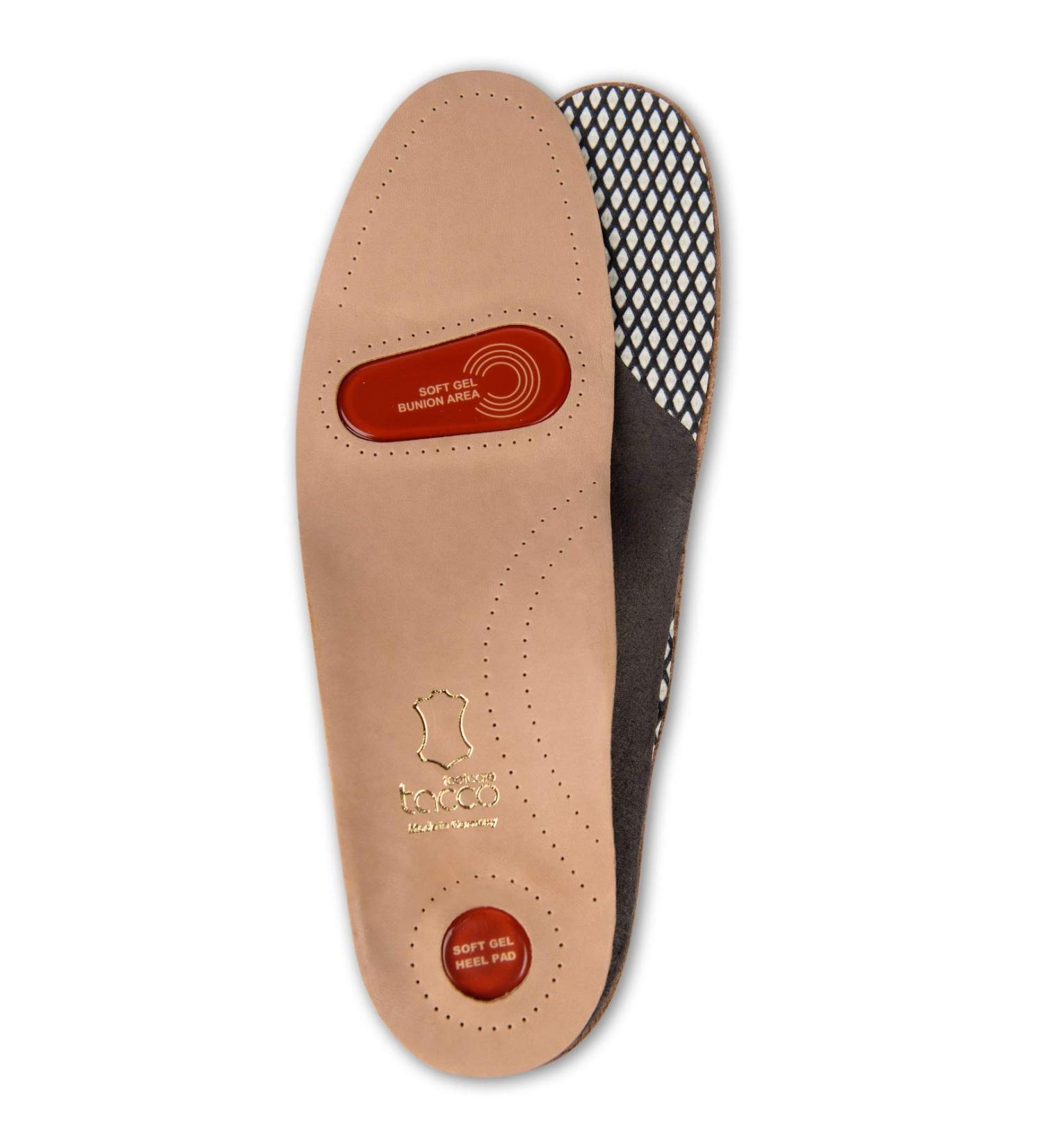 Orthotic Shoe Insoles Inserts - Tacco Gel-Deluxe | Arch Support Footbed with Bunion & Heel Gel Pads | Eco-Friendly Leather | Made in Germany (Size 45 EUR/US M12) - Buy Online on GoSupps.com