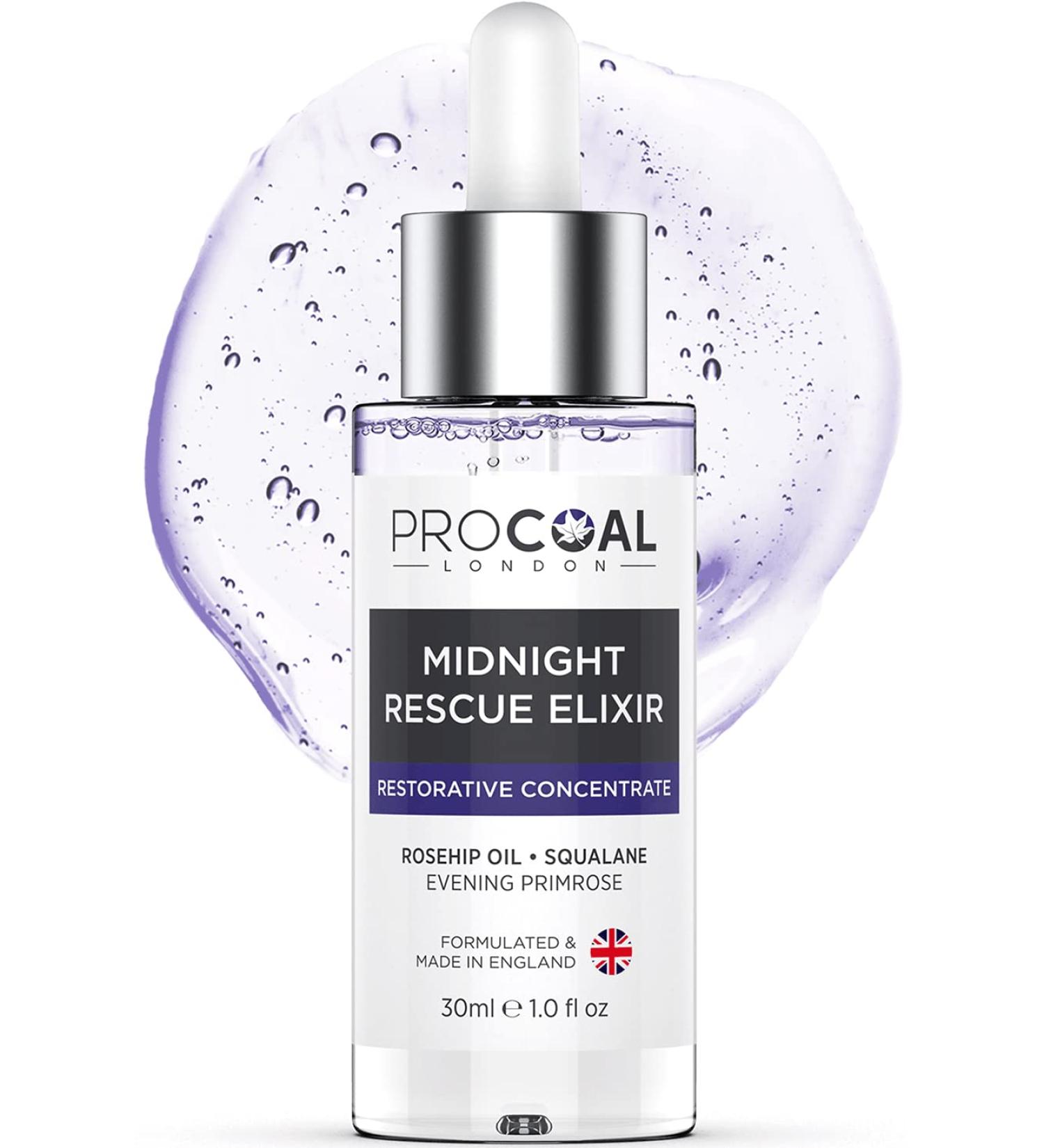 Procoal Midnight Rescue Elixir Face Oil Serum 30ml - Anti Aging & Hydrating Formula with Rosehip, Evening Primrose & Squalane for Glowing Skin - Made in UK - Buy Online on GoSupps.com