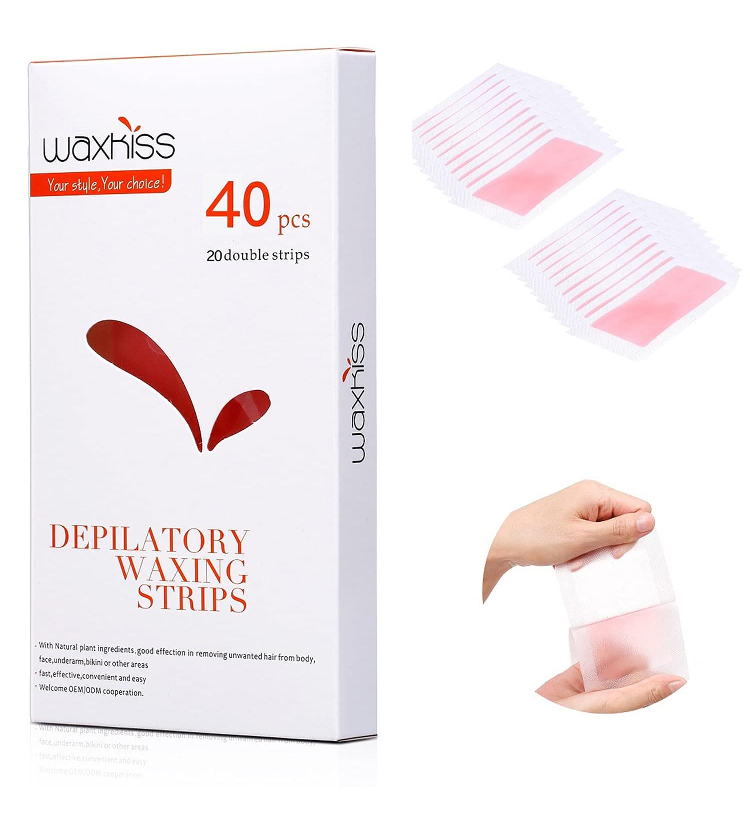 Wax Strips Hair Removal for Women Men - Armpit & Facial Waxing - 40 Pink Wax Strips with 4 Care Wipes - Buy Online on GoSupps.com